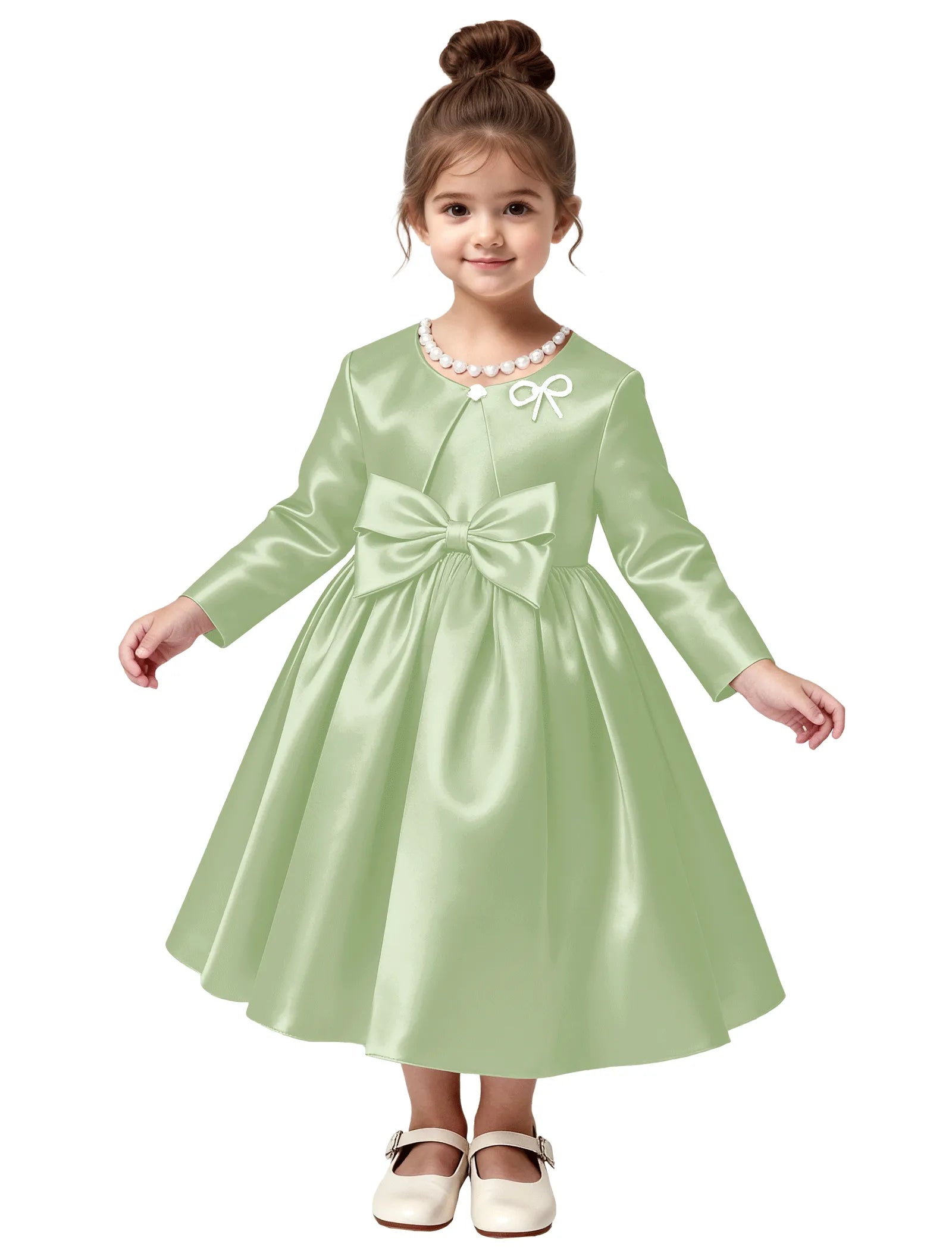 Elegant Satin Flower Girl Dress with Long Sleeves