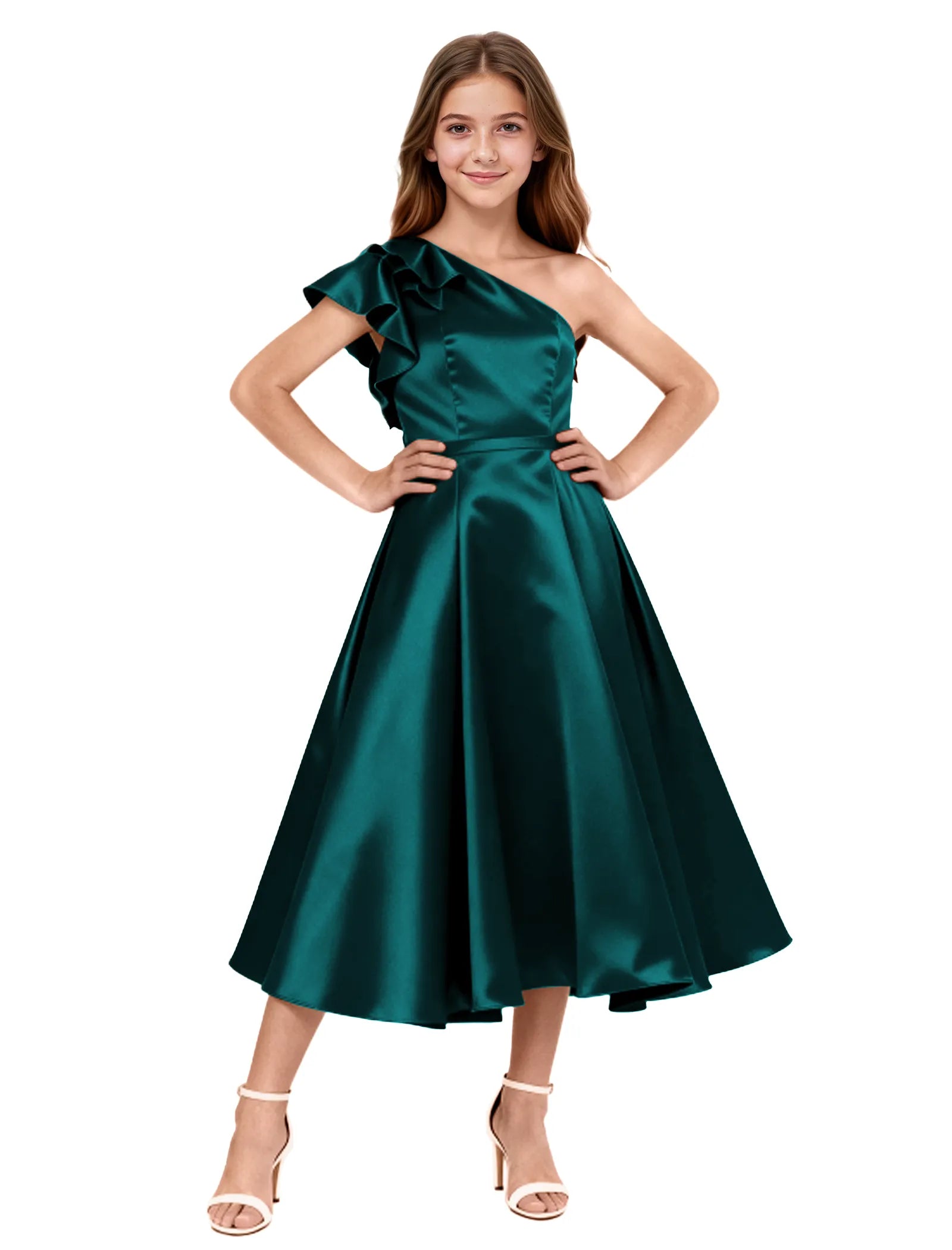 One Shoulder Satin Midi Dress for Girls Special Occasions