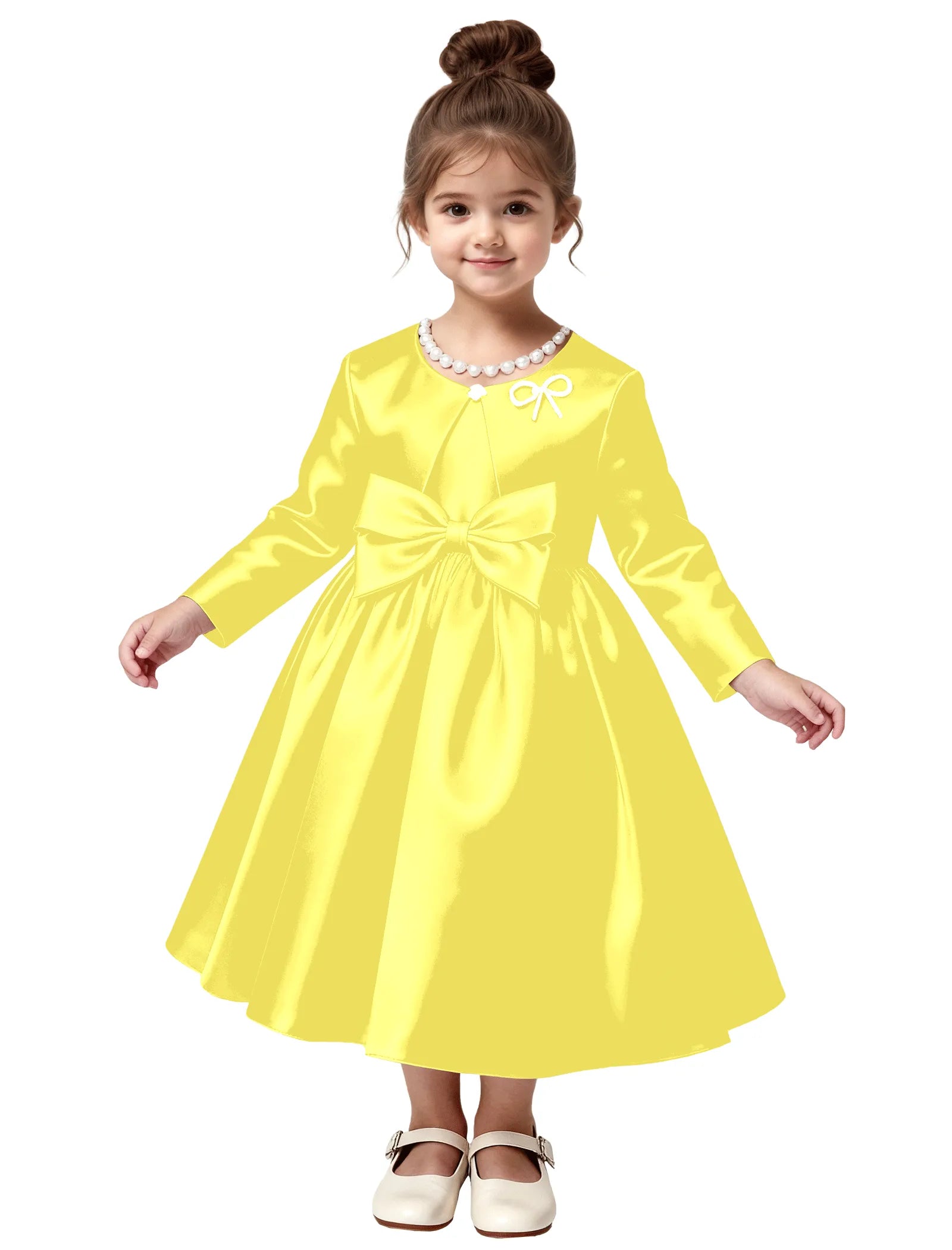 Elegant Satin Flower Girl Dress with Long Sleeves