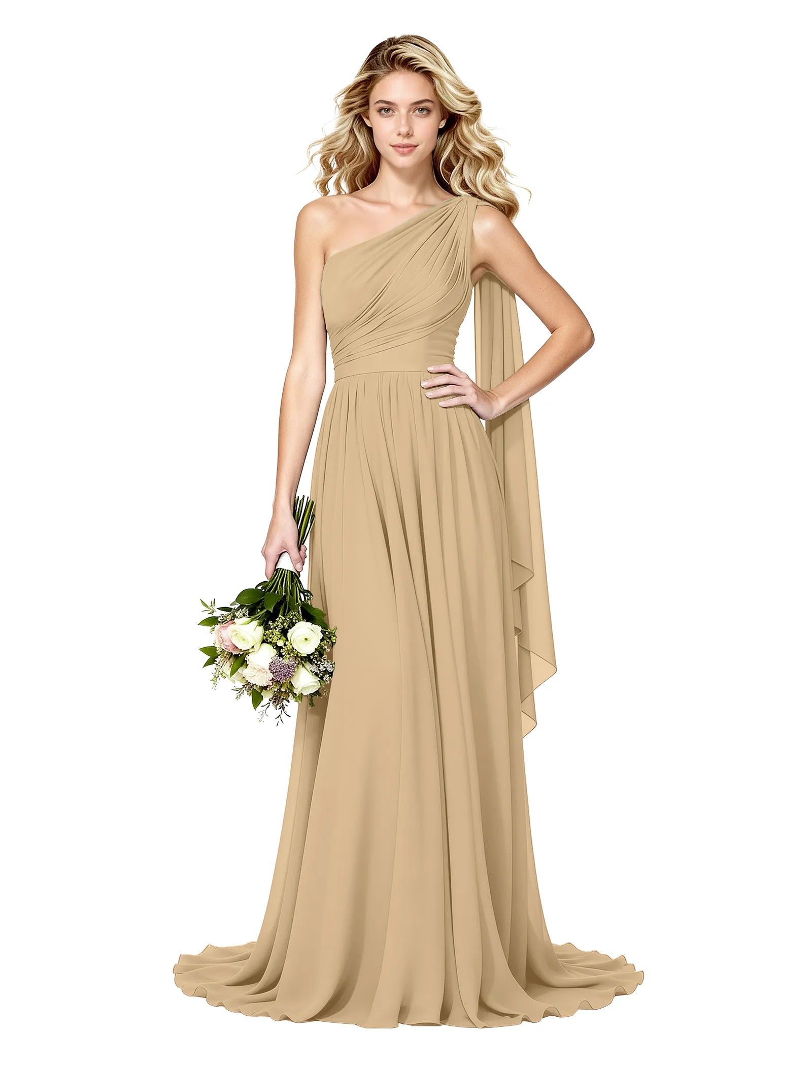 Celeste One Shoulder Chiffon Bridesmaid Gown