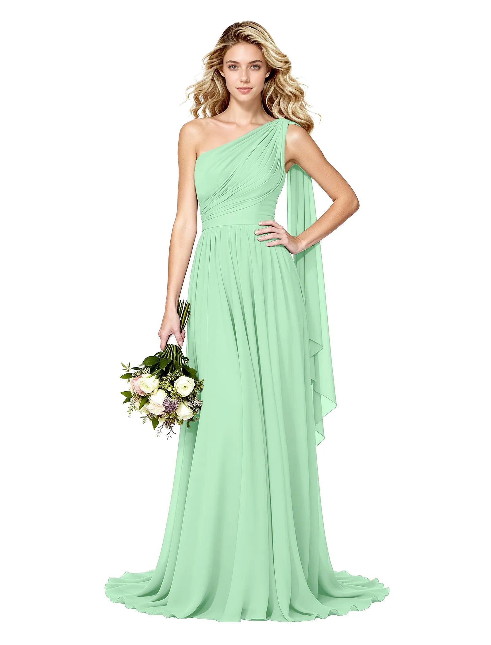 Celeste One Shoulder Chiffon Bridesmaid Gown