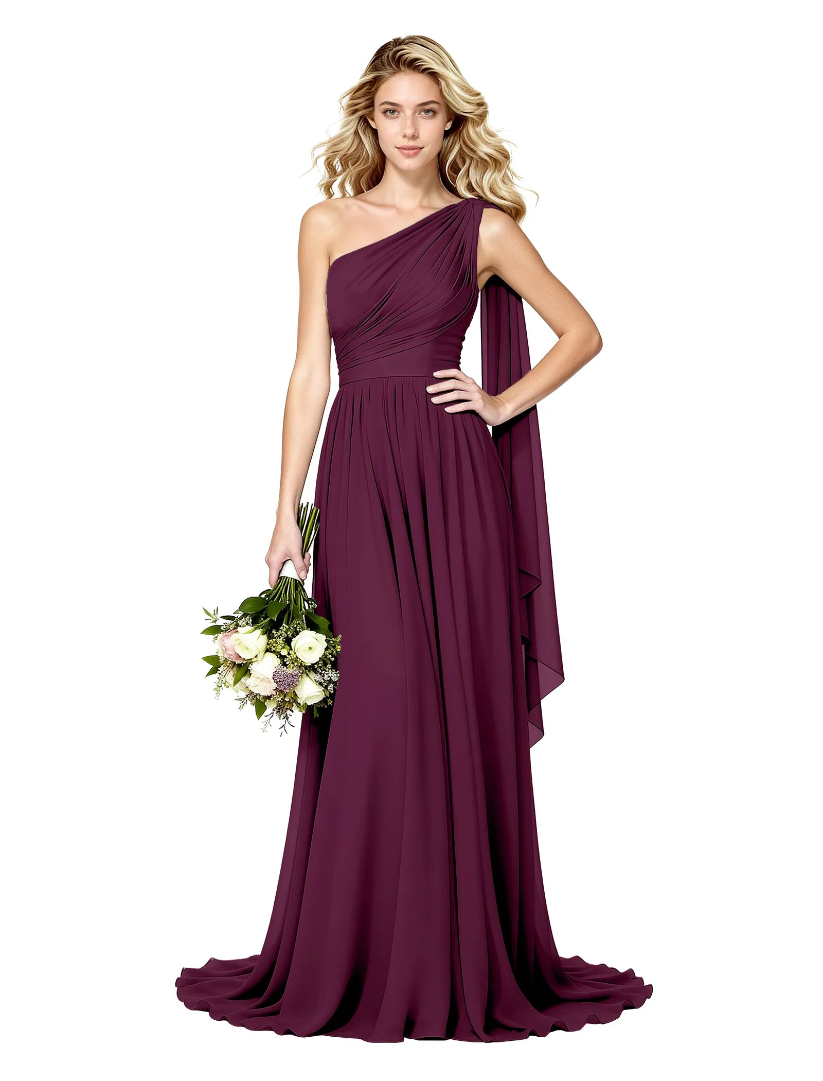 Celeste One Shoulder Chiffon Bridesmaid Gown