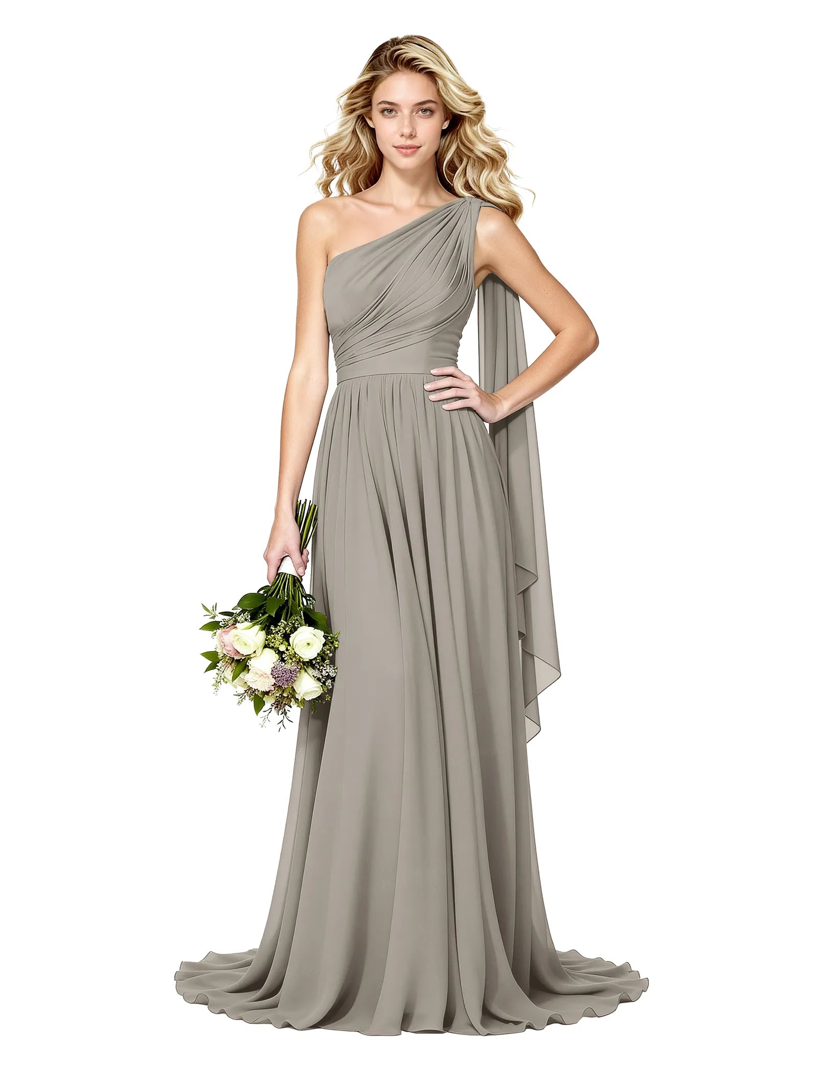 Celeste One Shoulder Chiffon Bridesmaid Gown