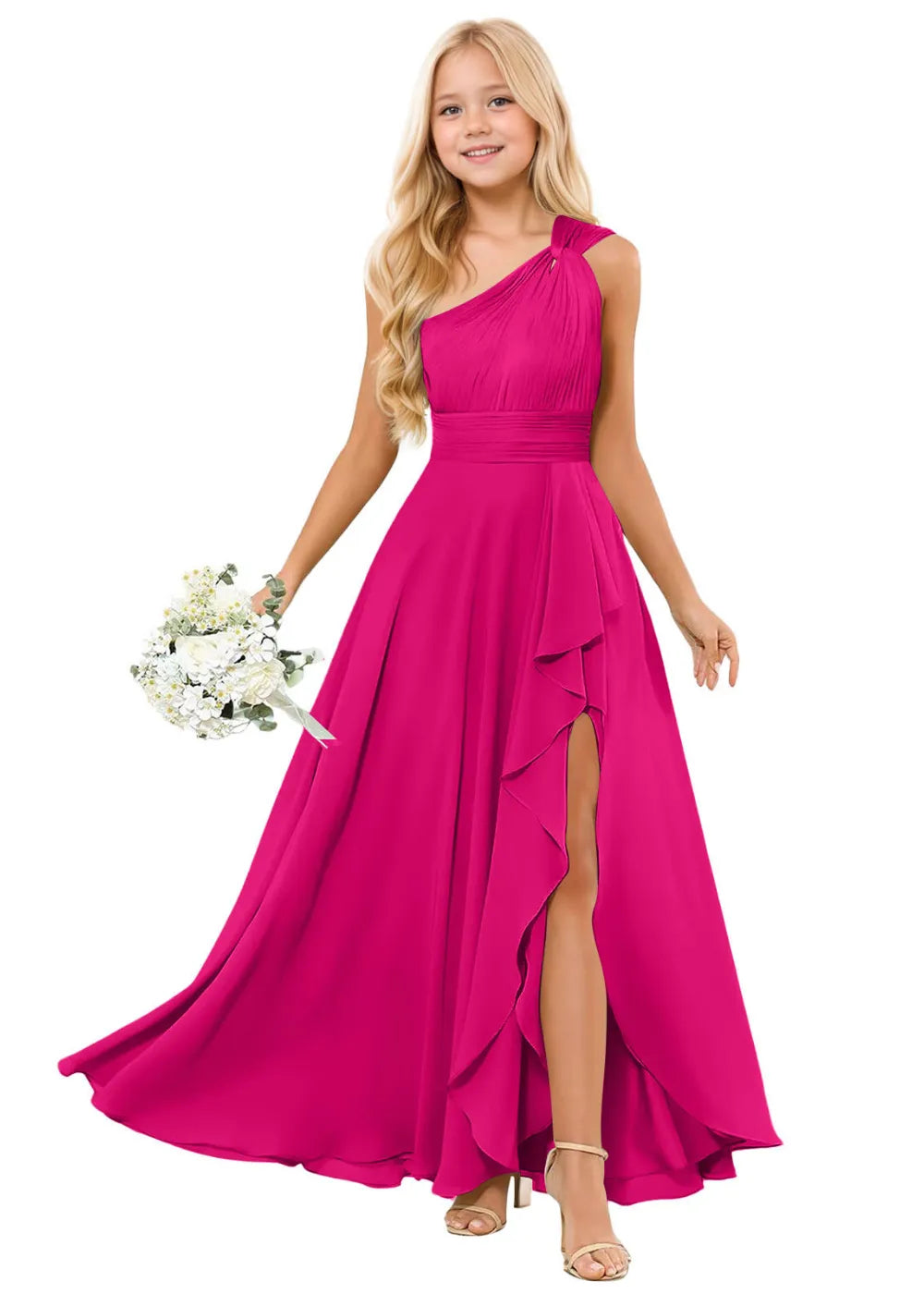 One-Shoulder Chiffon Junior Bridesmaid Dress