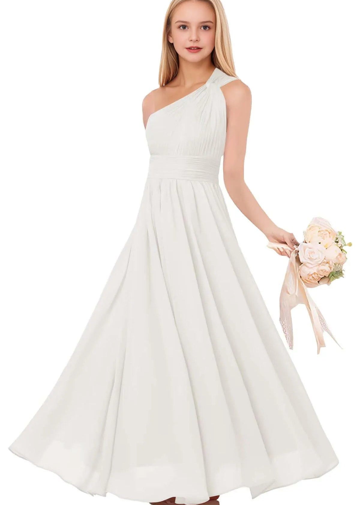 One-Shoulder Pleated Chiffon Gown