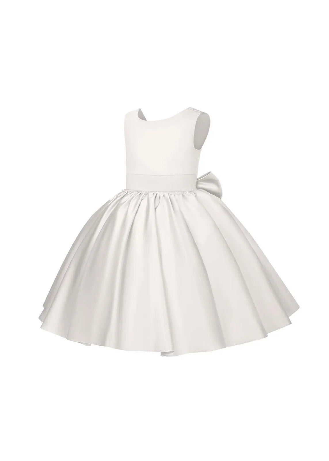 Pretty Bow V back Satin Flower Girl Dress– [Ivory]