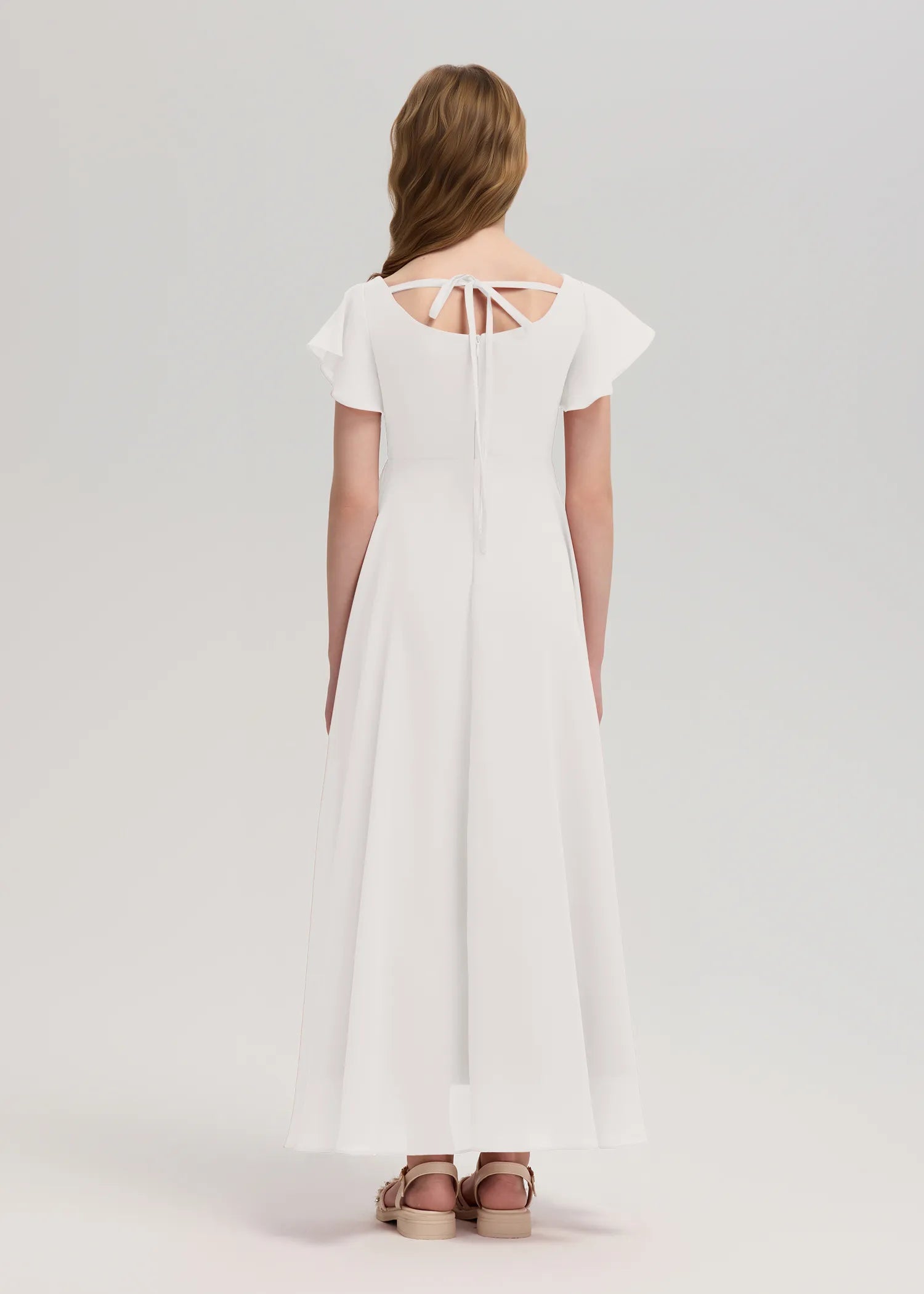 Square Neck Flutter Sleeve Chiffon Dress -[Black&White]