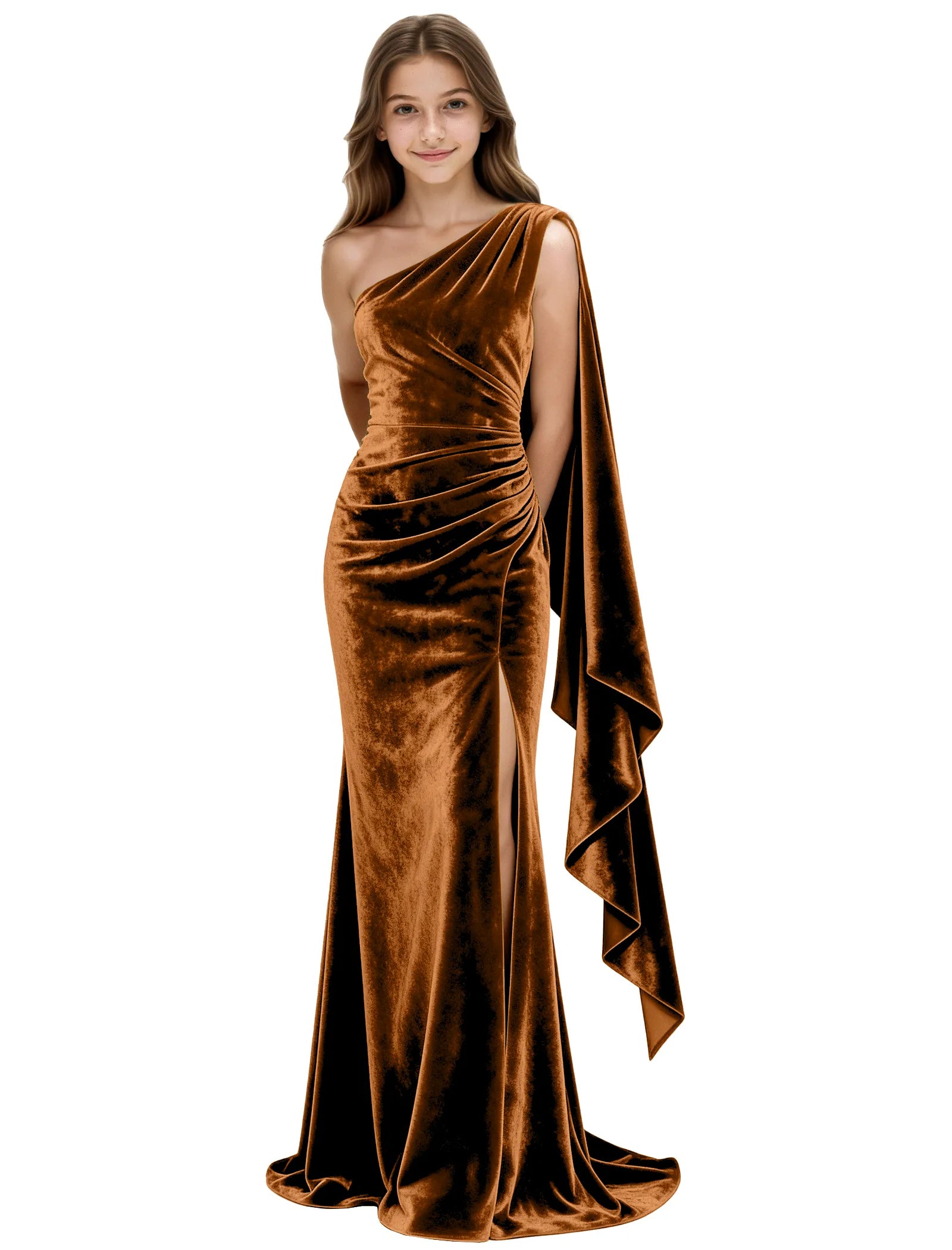 One Shoulder Velvet Mermaid Formal Dress for Teens