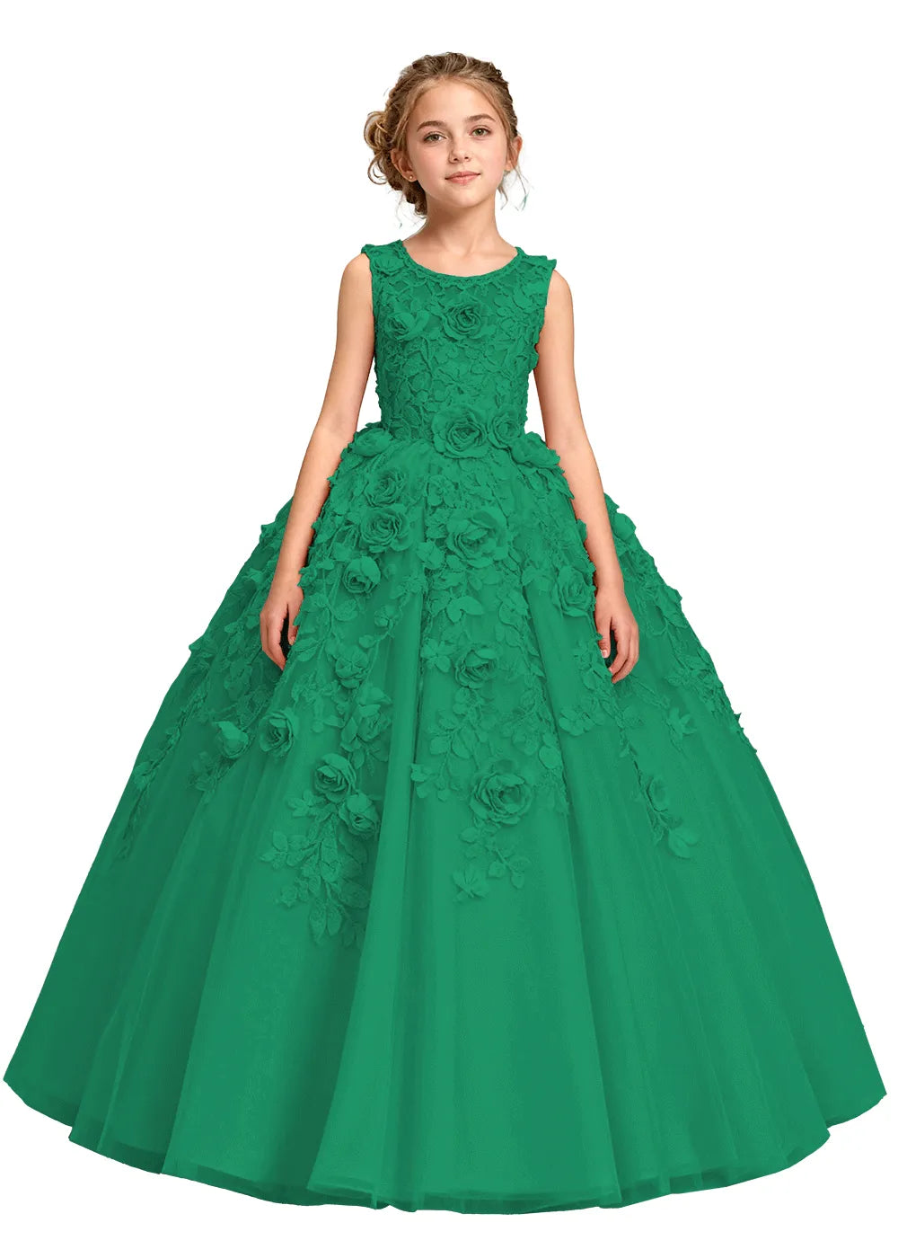 3D Flower Appliqué Ball Gown for Girls
