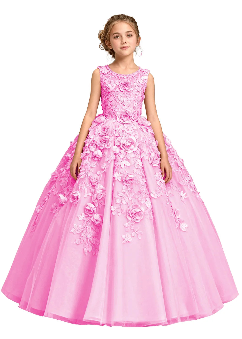 3D Flower Appliqué Ball Gown for Girls