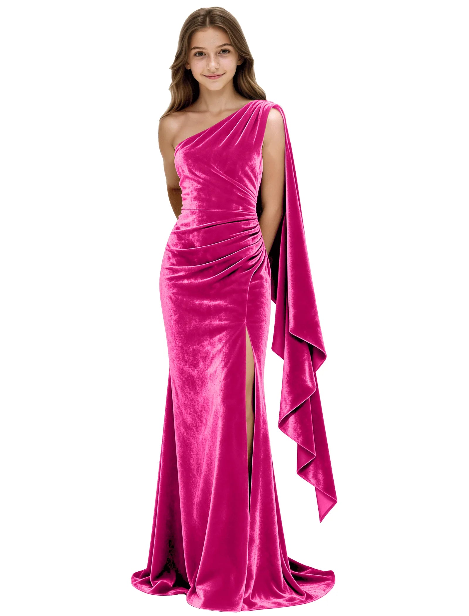 One Shoulder Velvet Mermaid Formal Dress for Teens