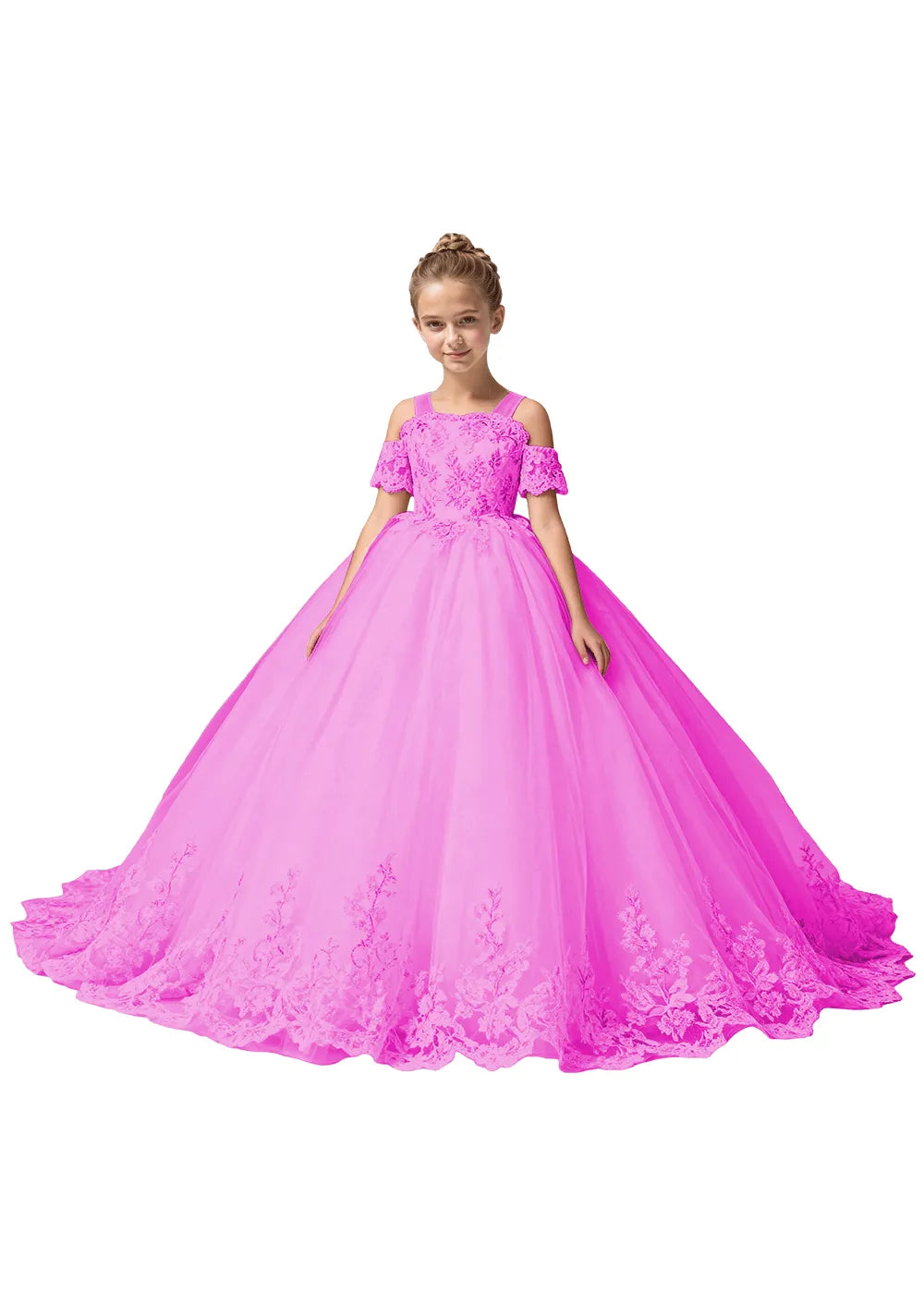 Off Shoulder Floral Embroidered Flower Girl Dress