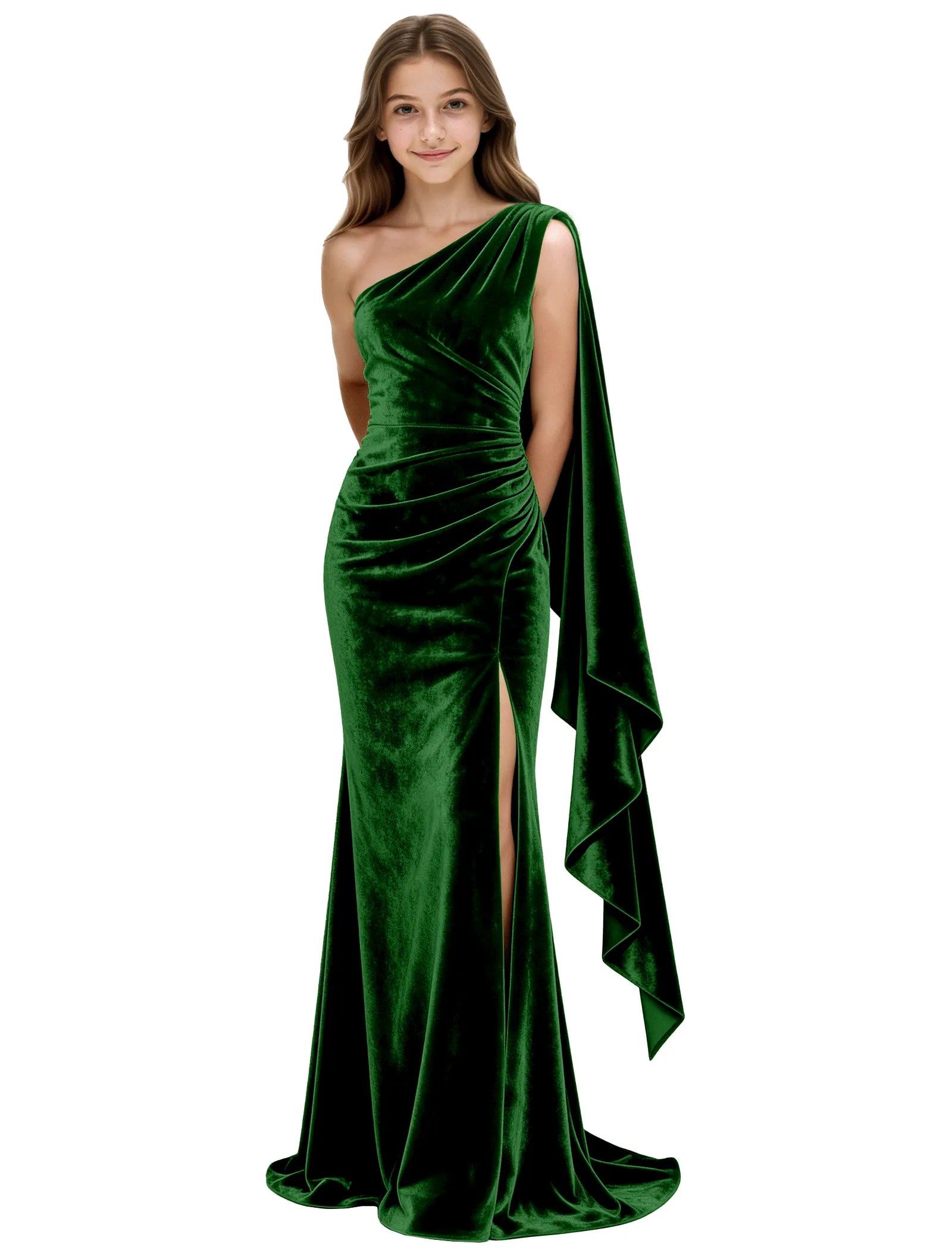 One Shoulder Velvet Mermaid Formal Dress for Teens
