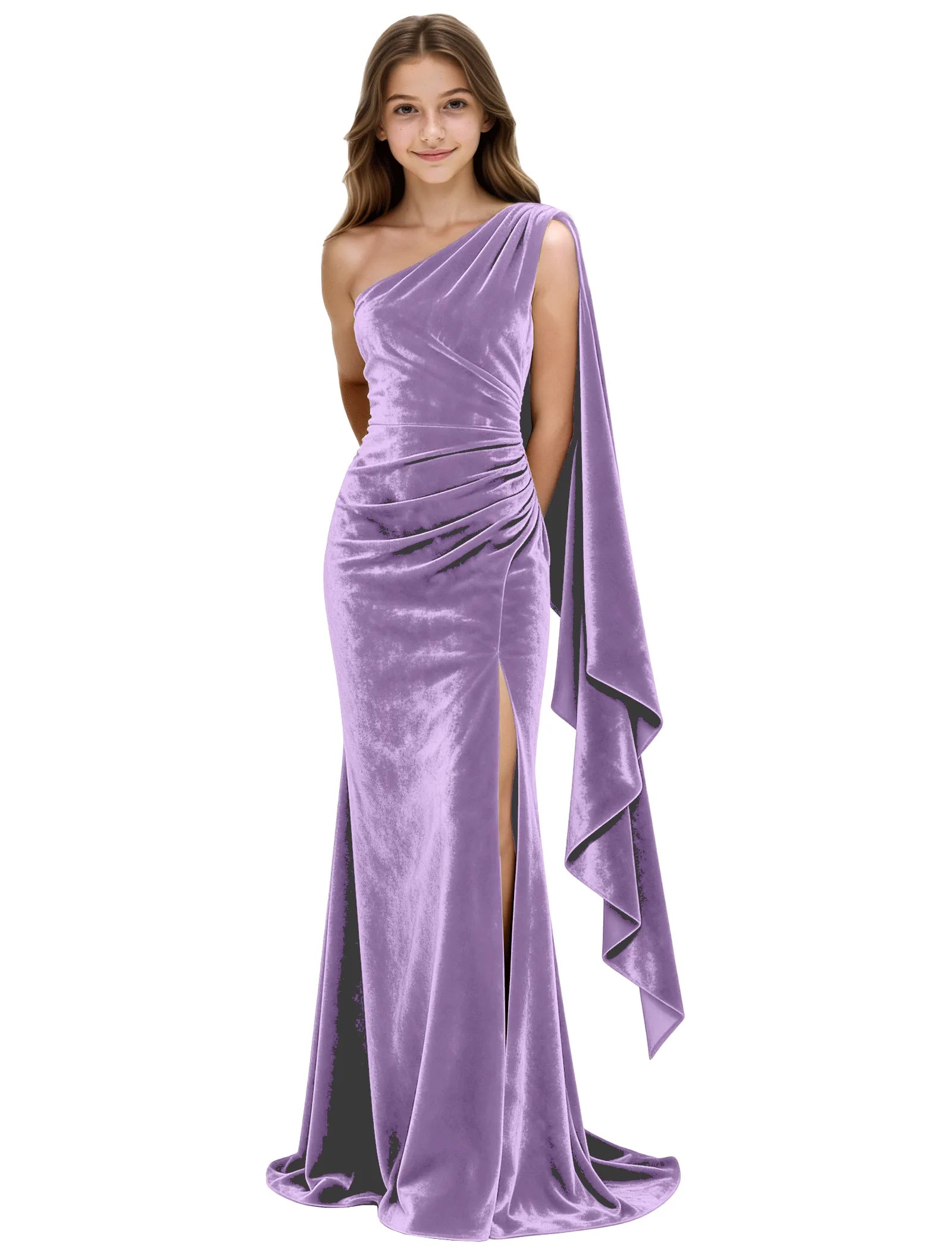 One Shoulder Velvet Mermaid Formal Dress for Teens