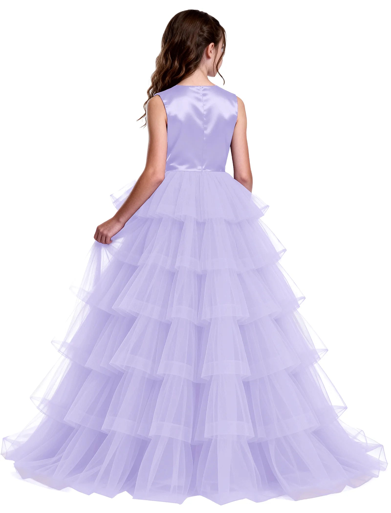 Layered Tulle Flower Girl Dress with Satin Bow