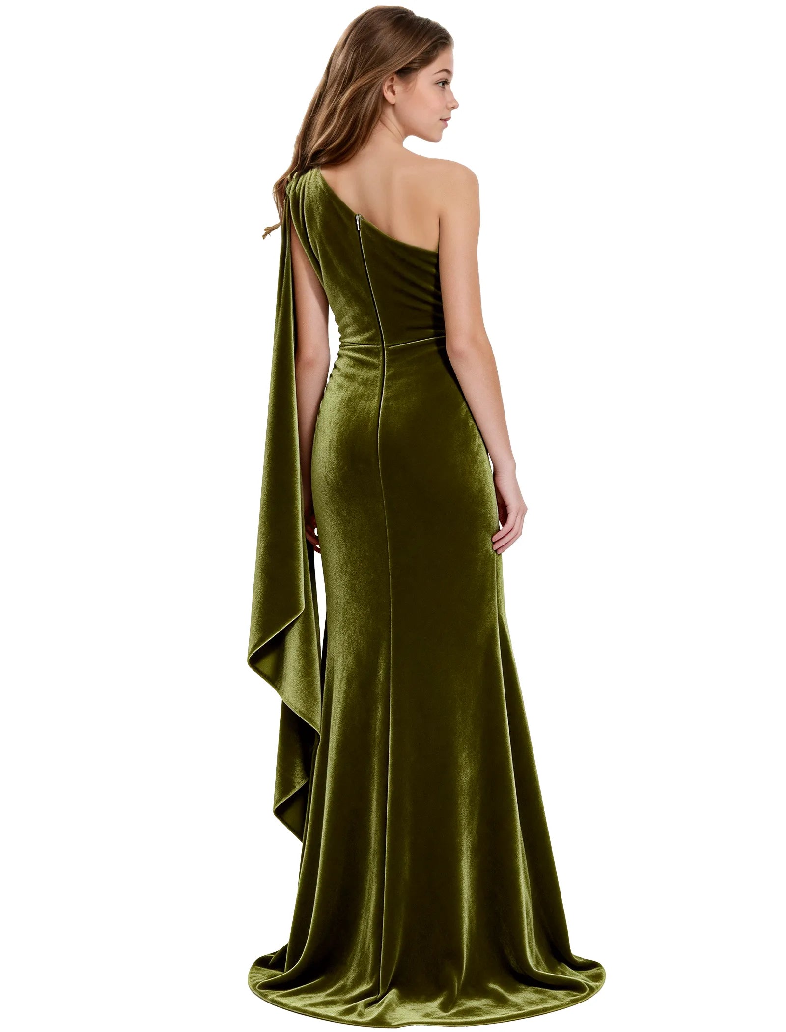 One Shoulder Velvet Mermaid Formal Dress for Teens