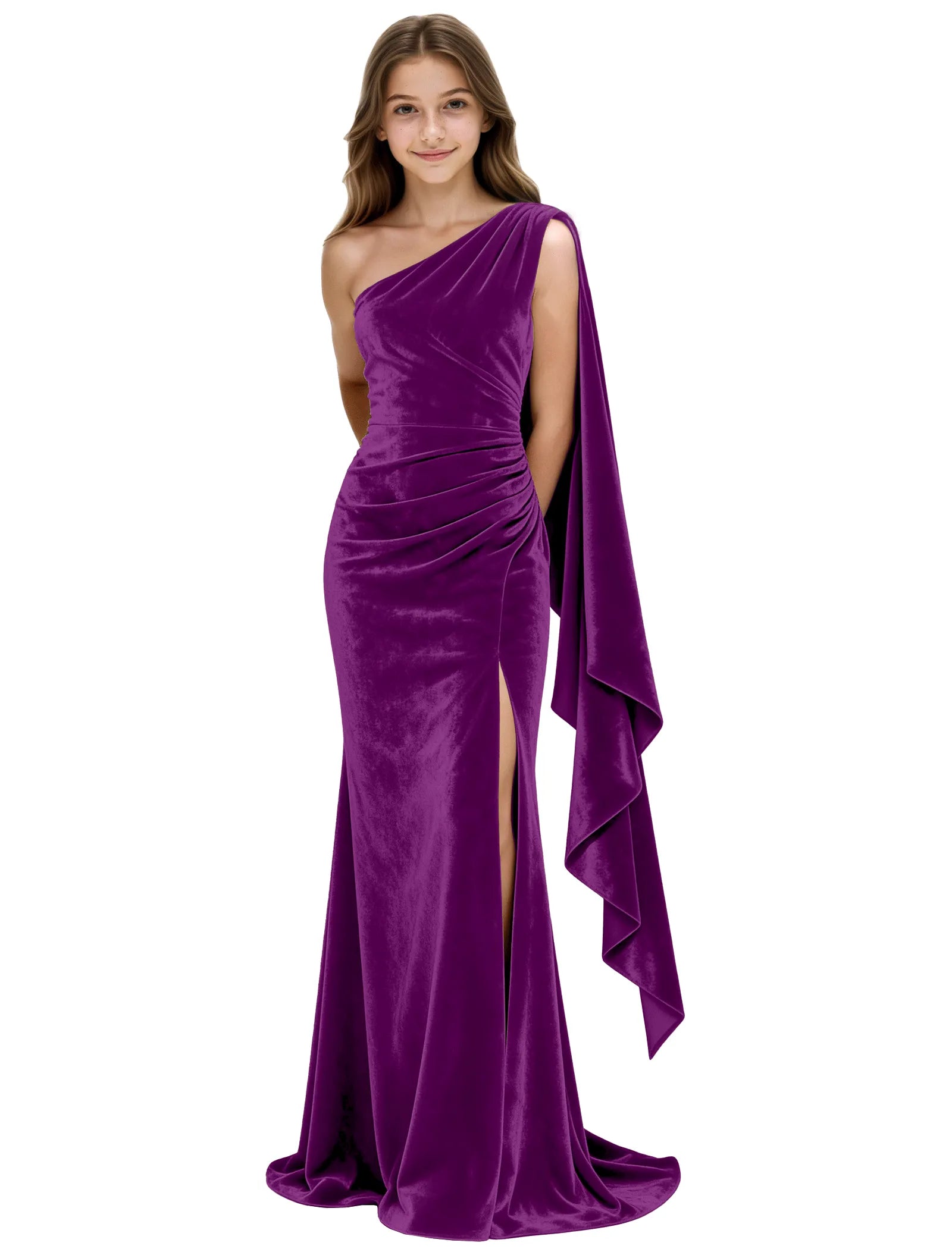 One Shoulder Velvet Mermaid Formal Dress for Teens