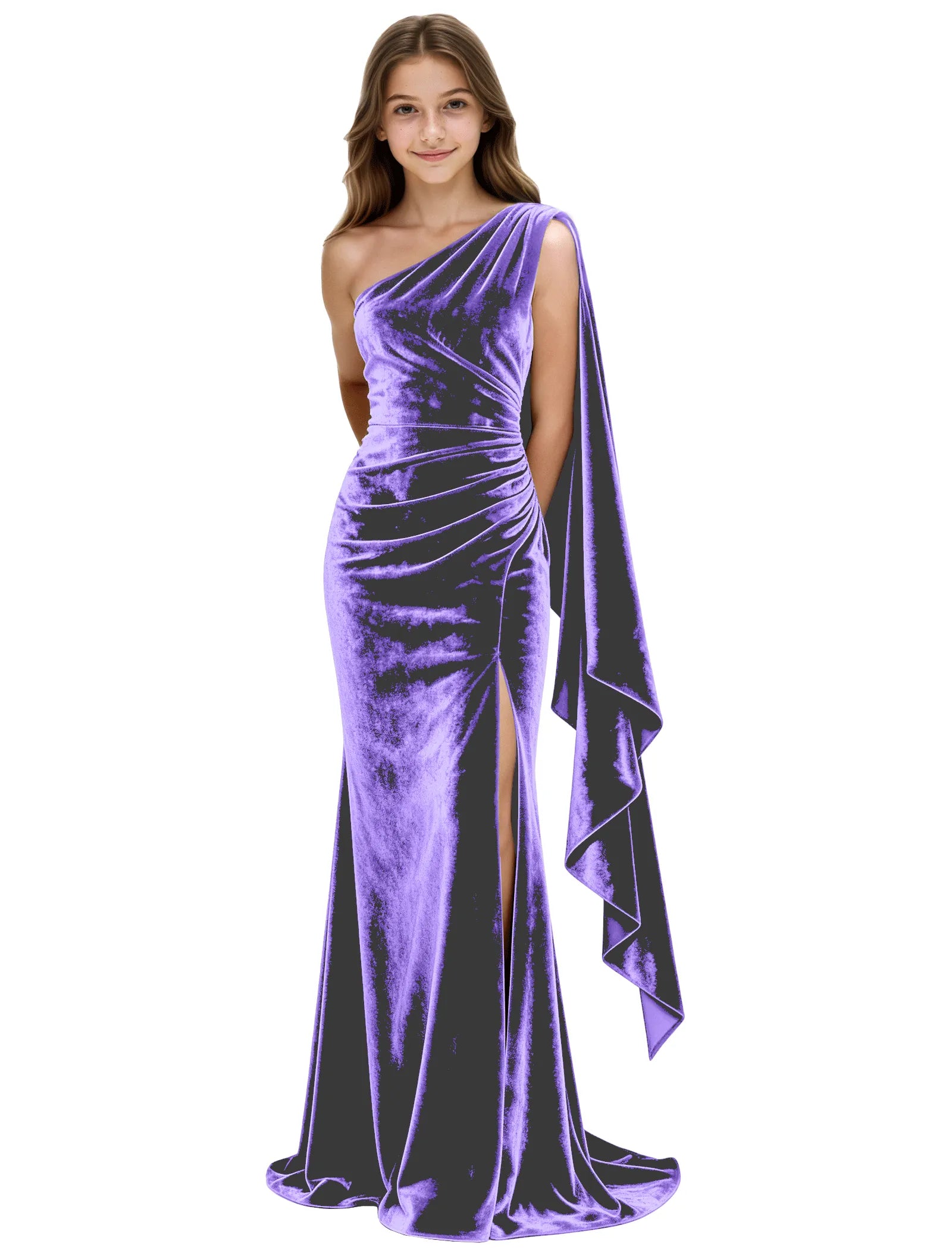 One Shoulder Velvet Mermaid Formal Dress for Teens