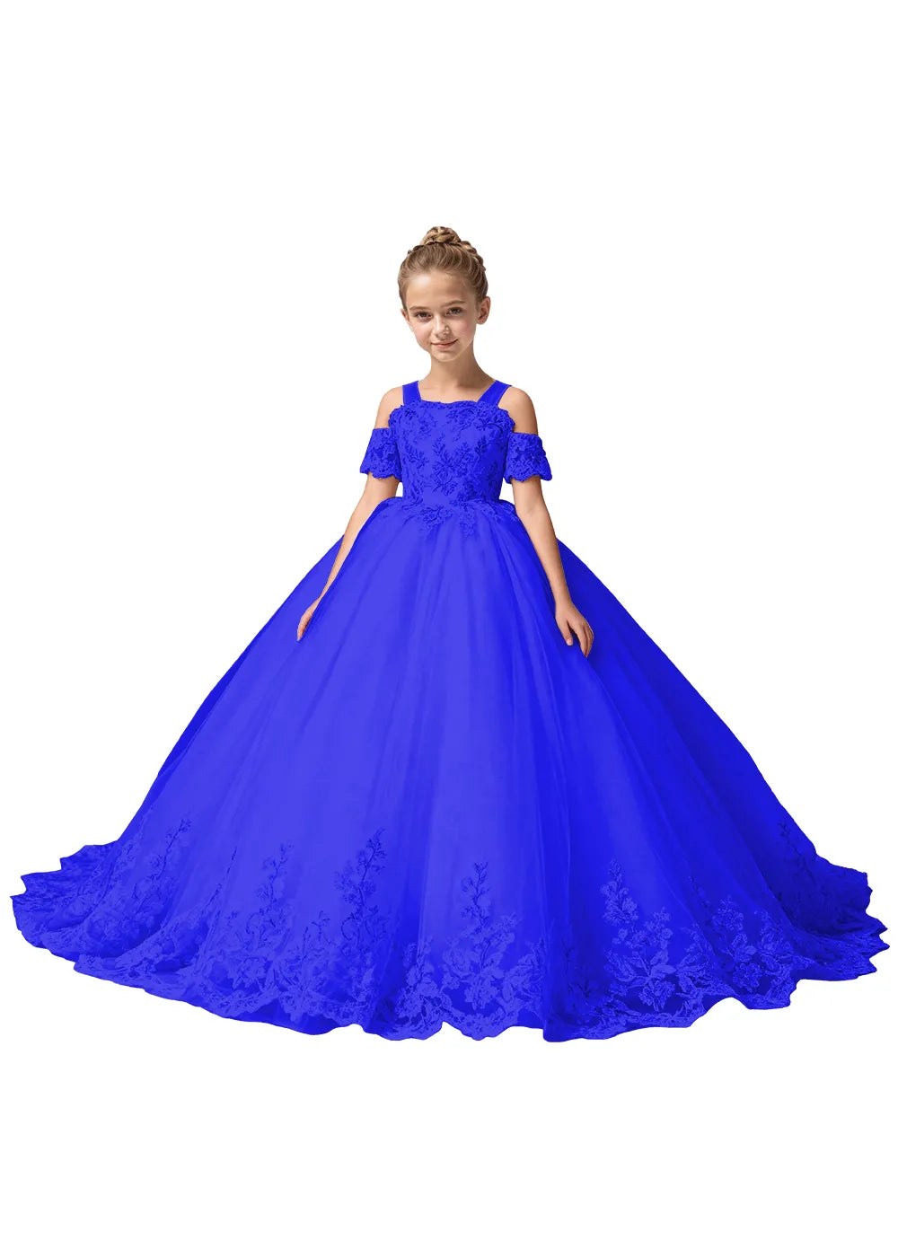 Off Shoulder Floral Embroidered Flower Girl Dress