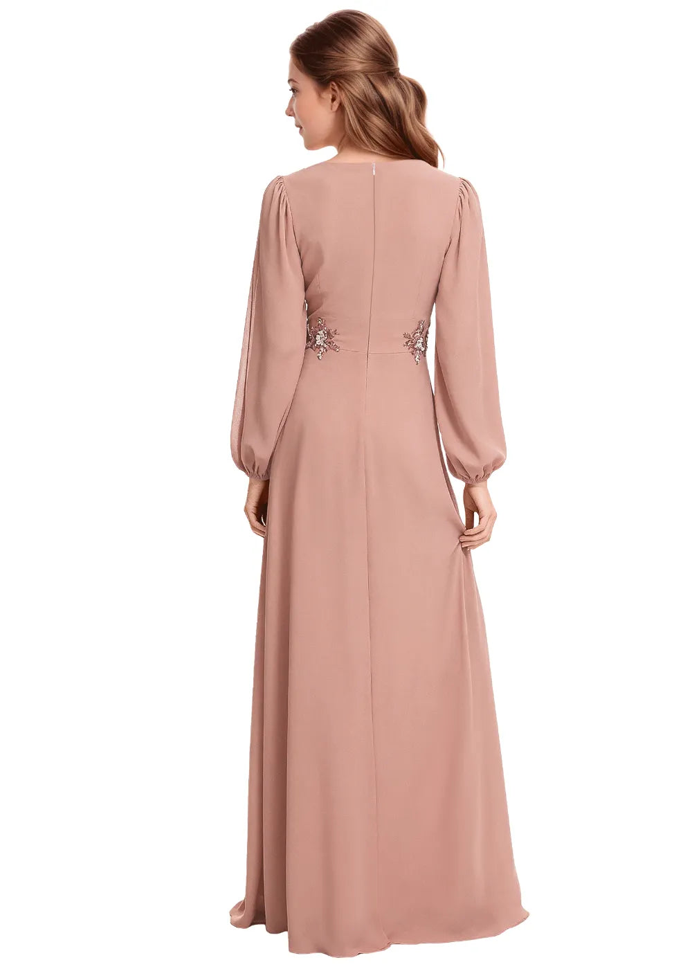 Embellished Square Neck Chiffon Bridesmaid Gown