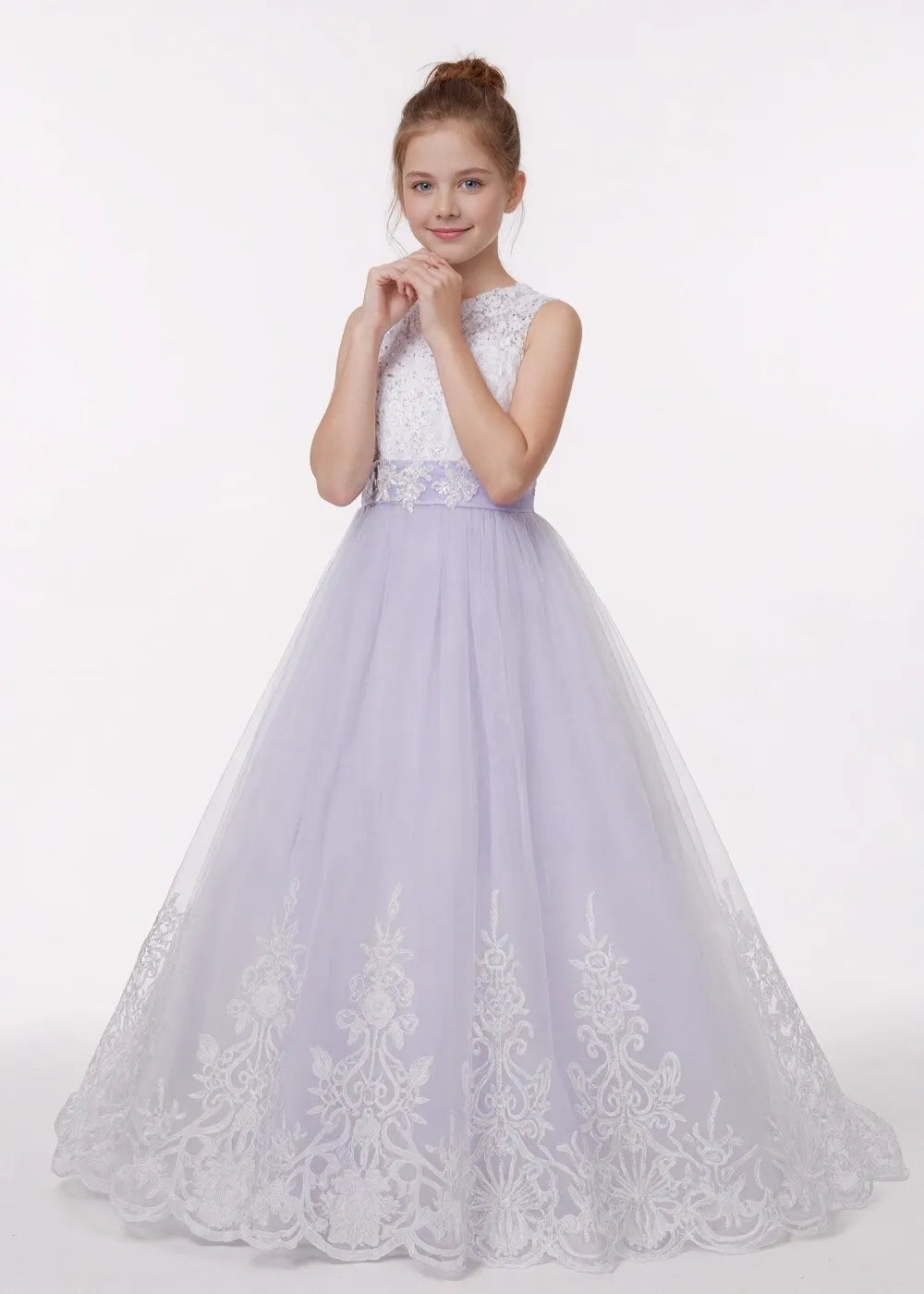 Lilac Princess Flower Girl Dress,First Communion Dress with Bow
