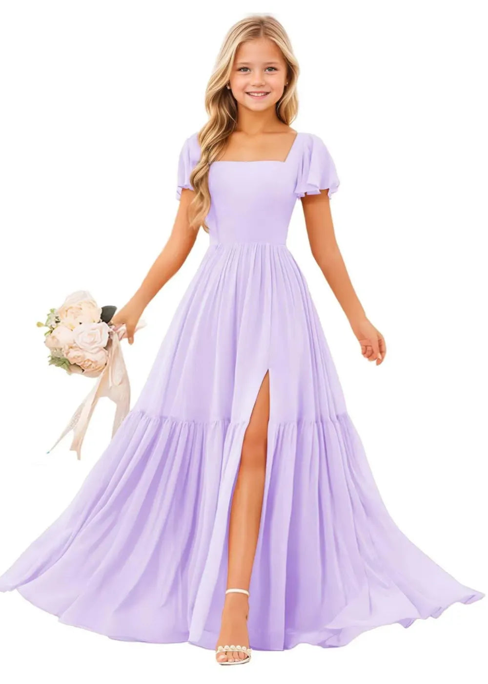 Short Sleeve Chiffon Maxi Dress for Flower Girls