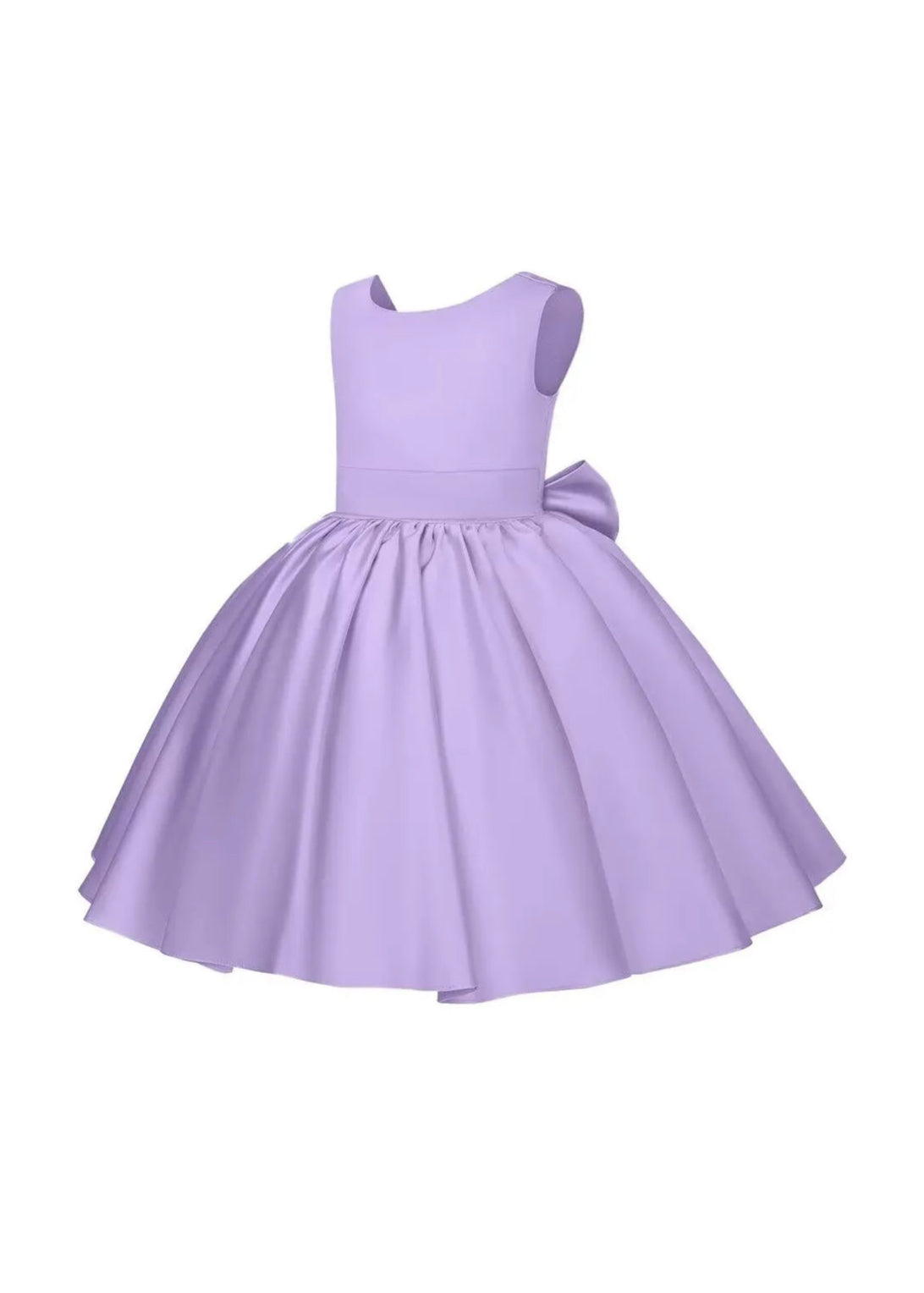 Pretty Bow V back Satin Flower Girl Dress– [Purple]