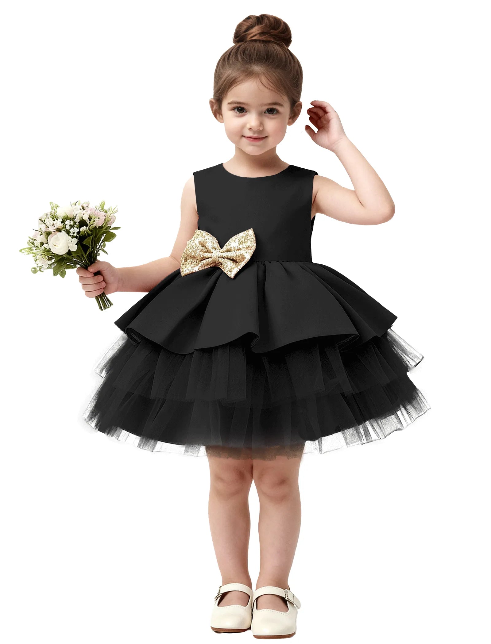 Layered Tulle Flower Girl Dress with Statement Bows