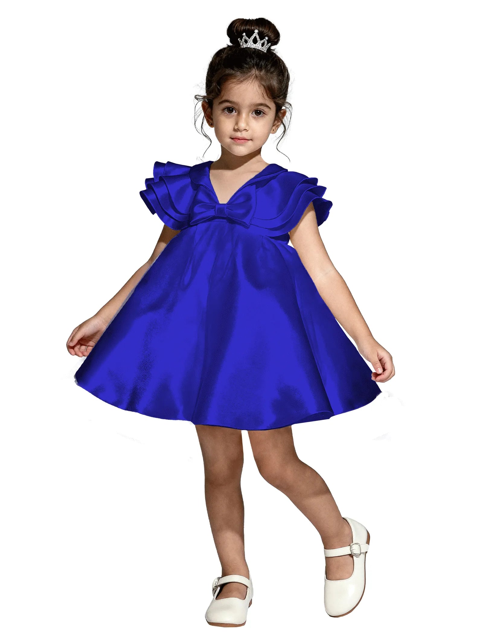 Layered Satin Bow Dress for Girls