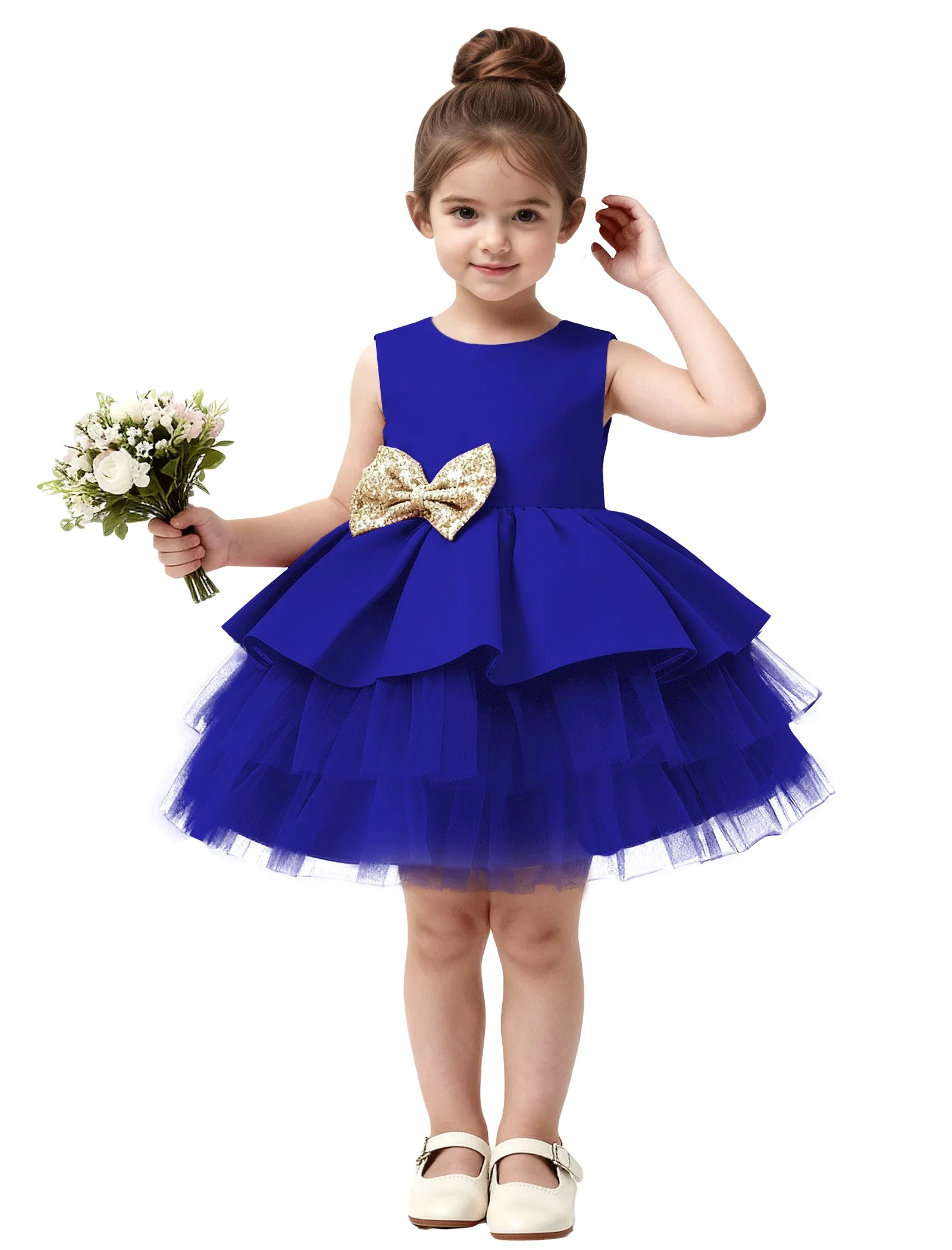 Layered Tulle Flower Girl Dress with Statement Bows