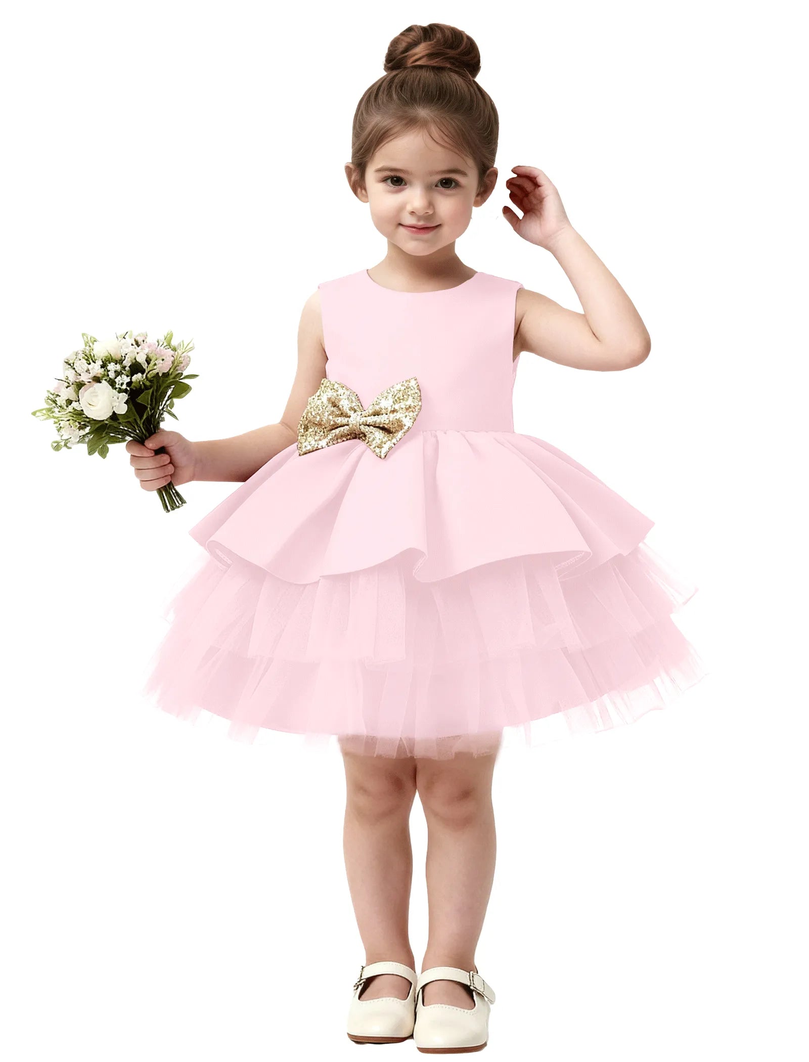 Layered Tulle Flower Girl Dress with Statement Bows