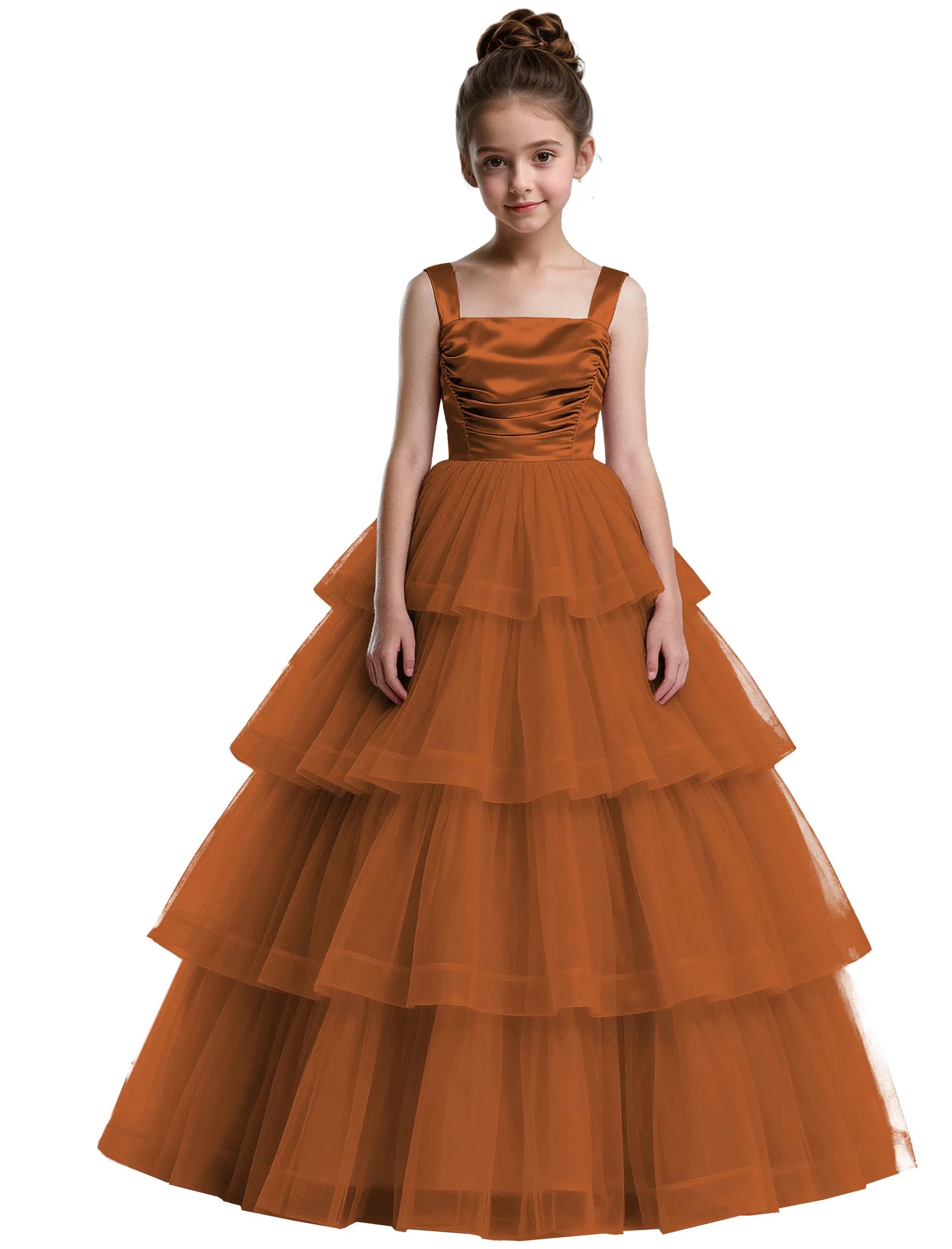 Formal Tiered Flower Girl Dress With Satin Bodice