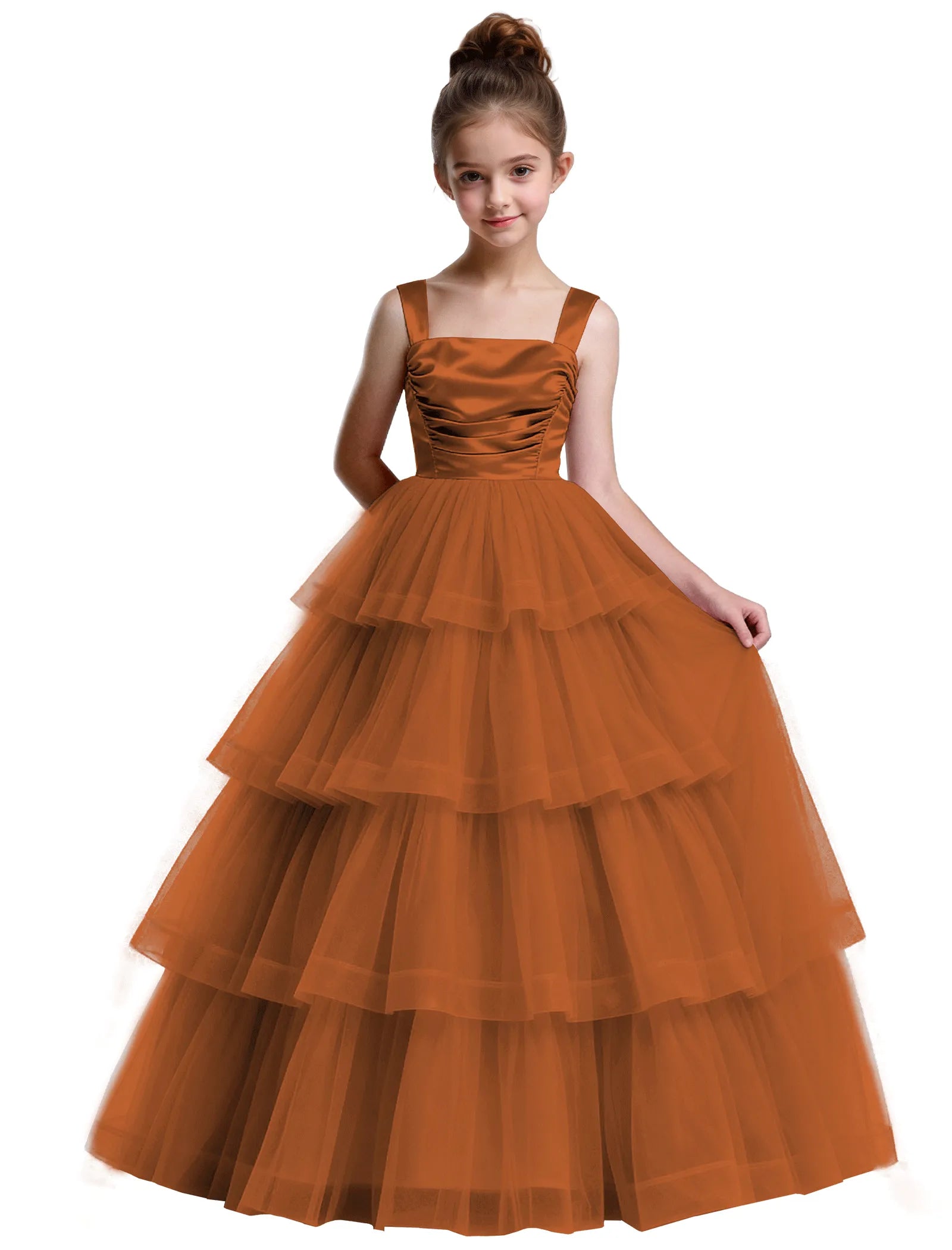 Formal Tiered Flower Girl Dress With Satin Bodice