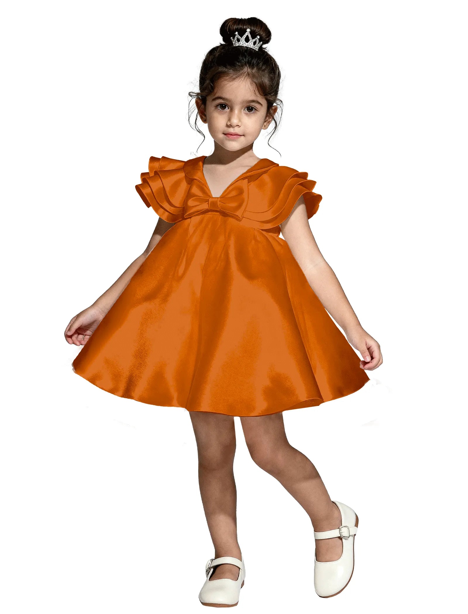 Layered Satin Bow Dress for Girls