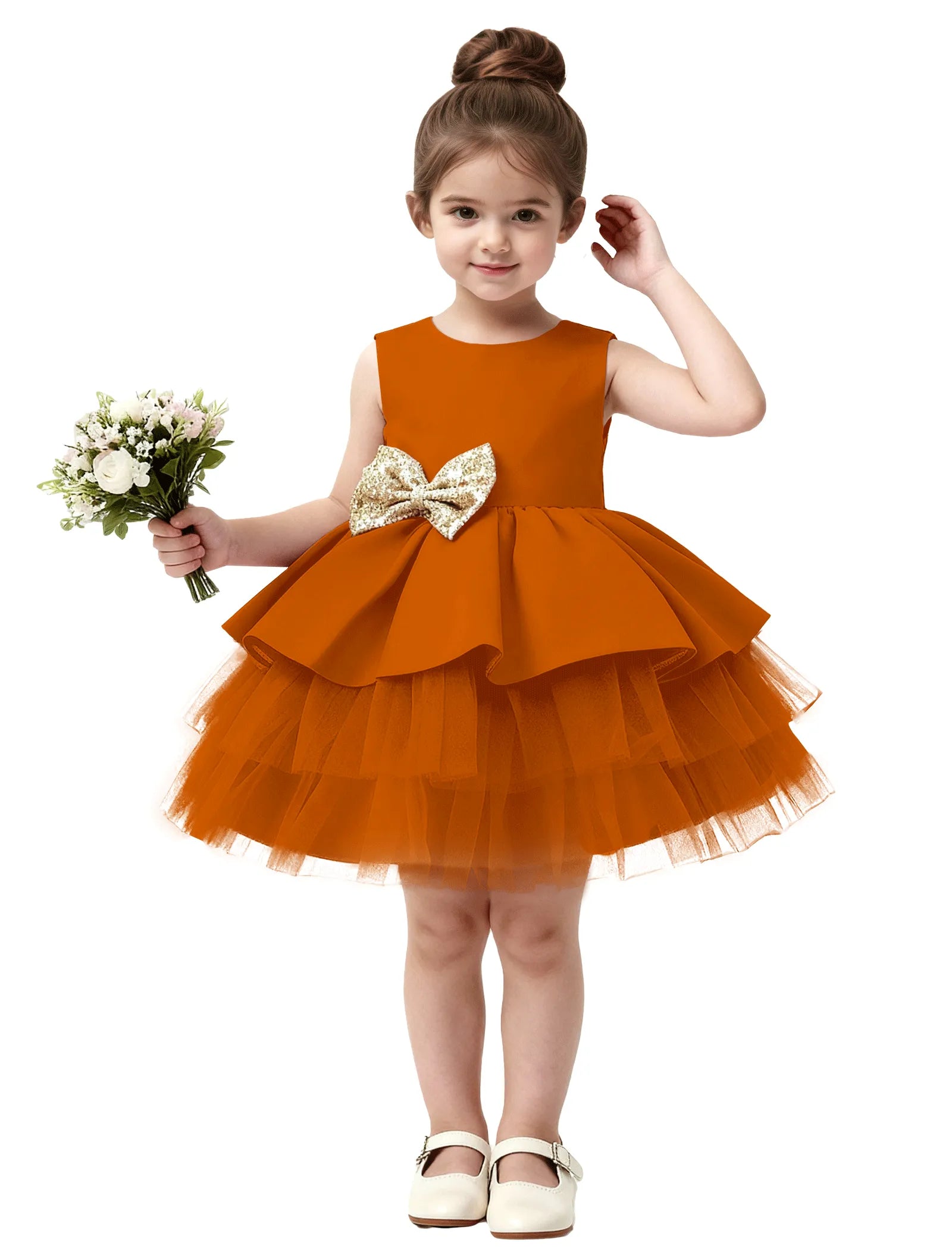 Layered Tulle Flower Girl Dress with Statement Bows