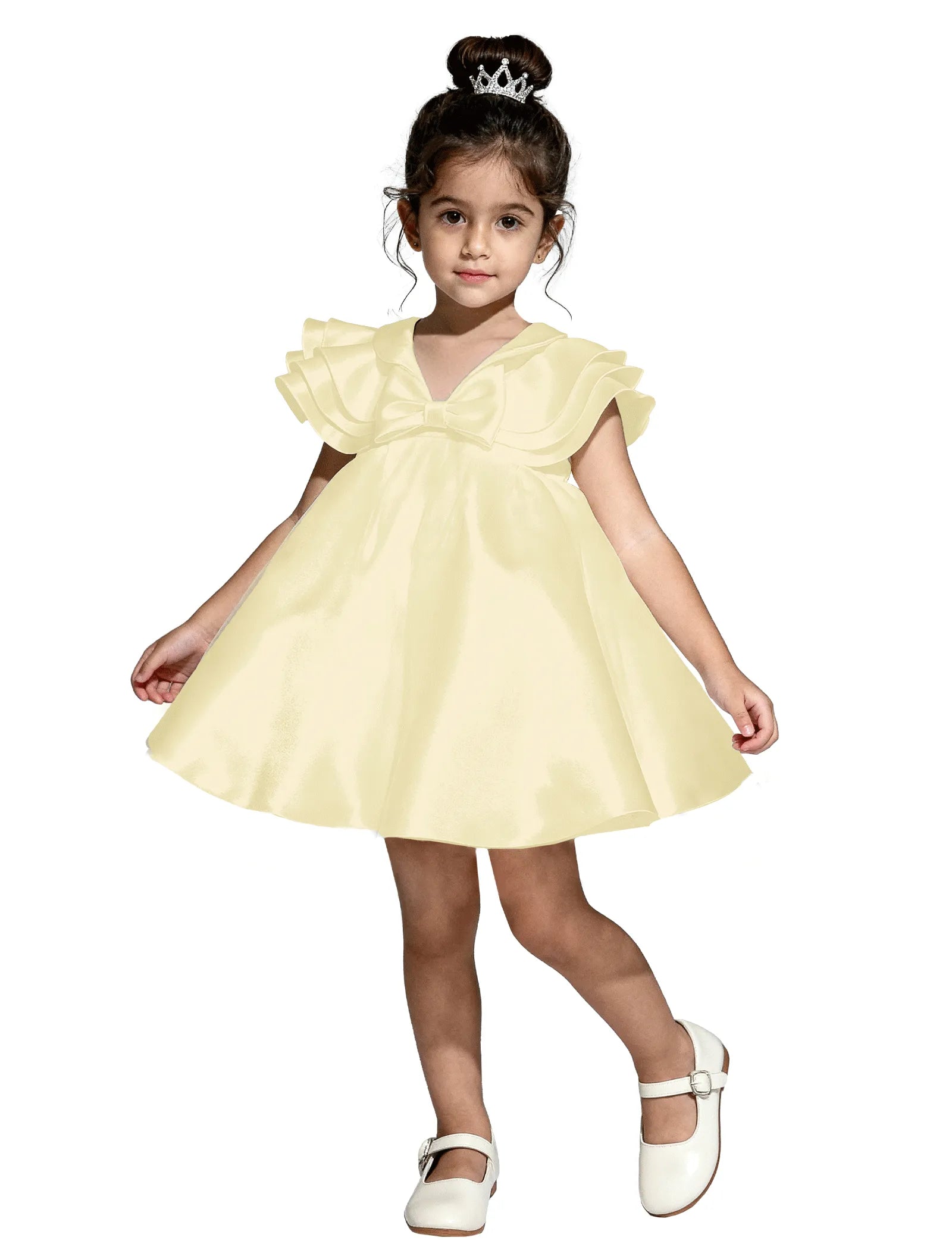 Layered Satin Bow Dress for Girls