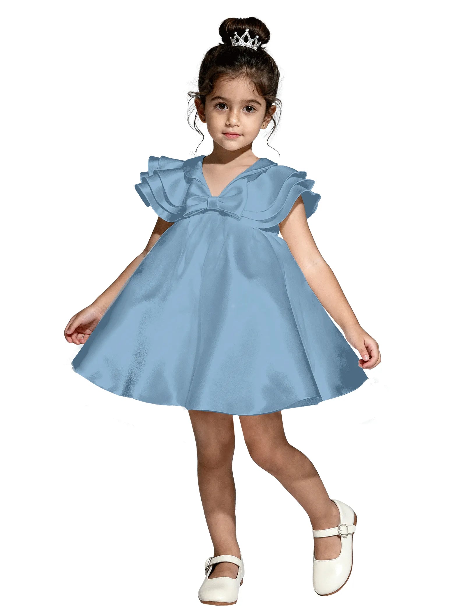 Layered Satin Bow Dress for Girls