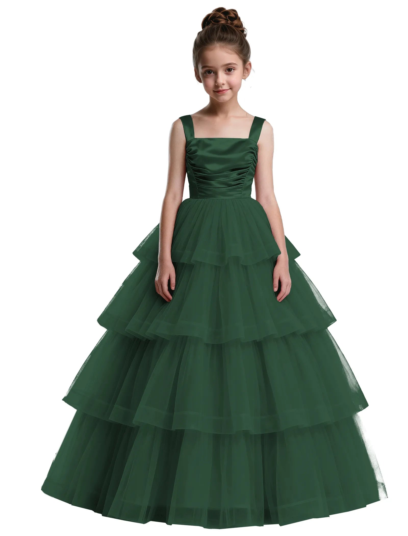 Formal Tiered Flower Girl Dress With Satin Bodice