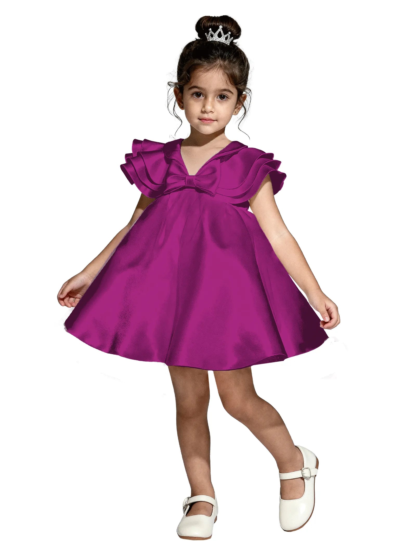 Layered Satin Bow Dress for Girls