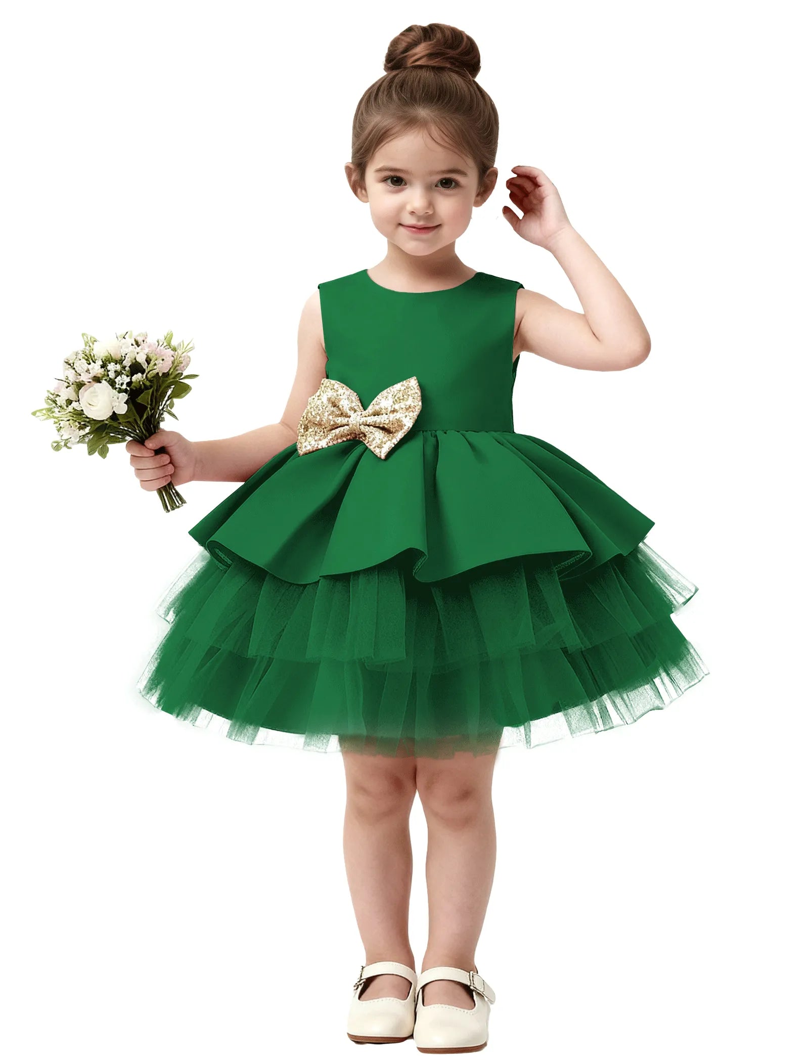Layered Tulle Flower Girl Dress with Statement Bows