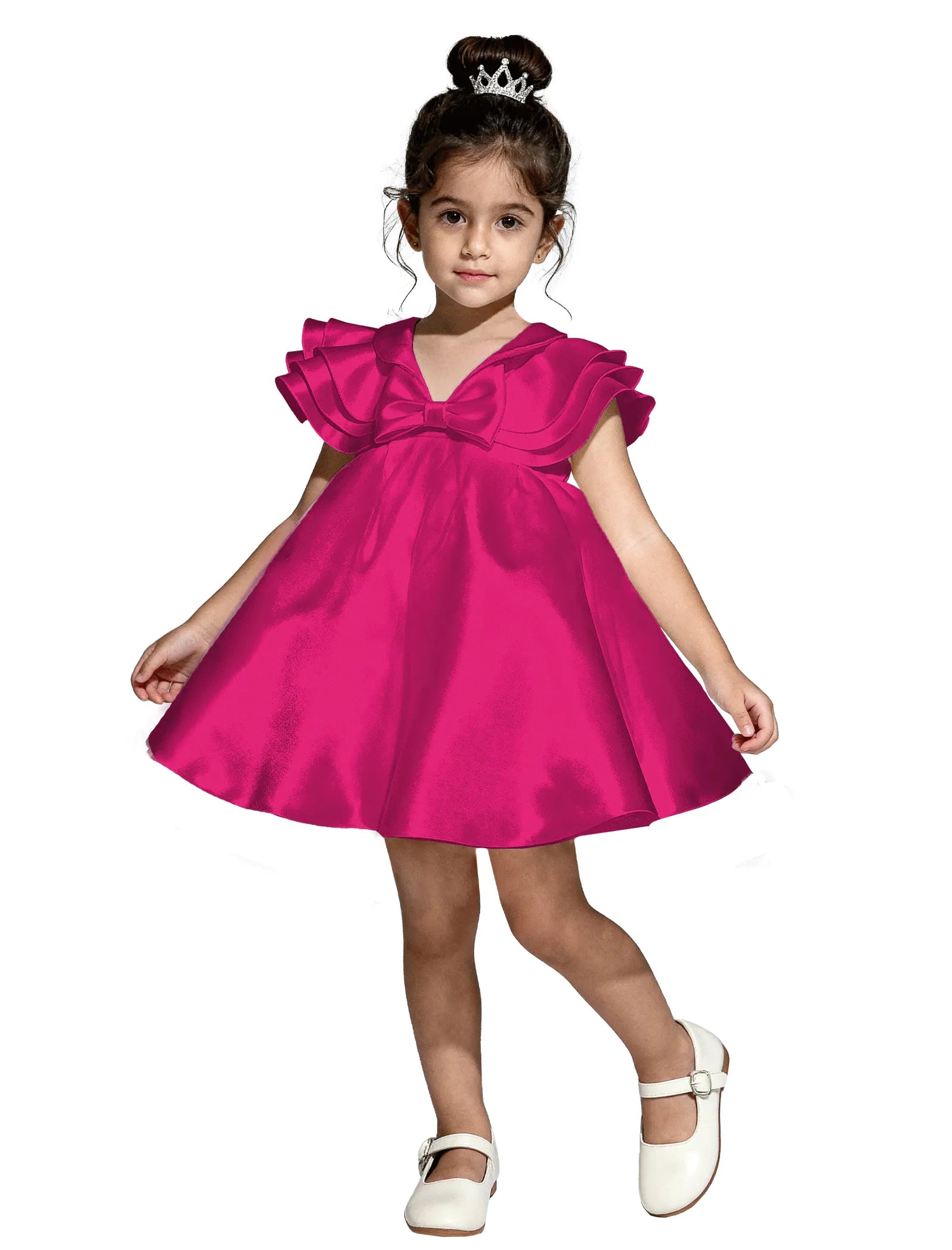 Layered Satin Bow Dress for Girls
