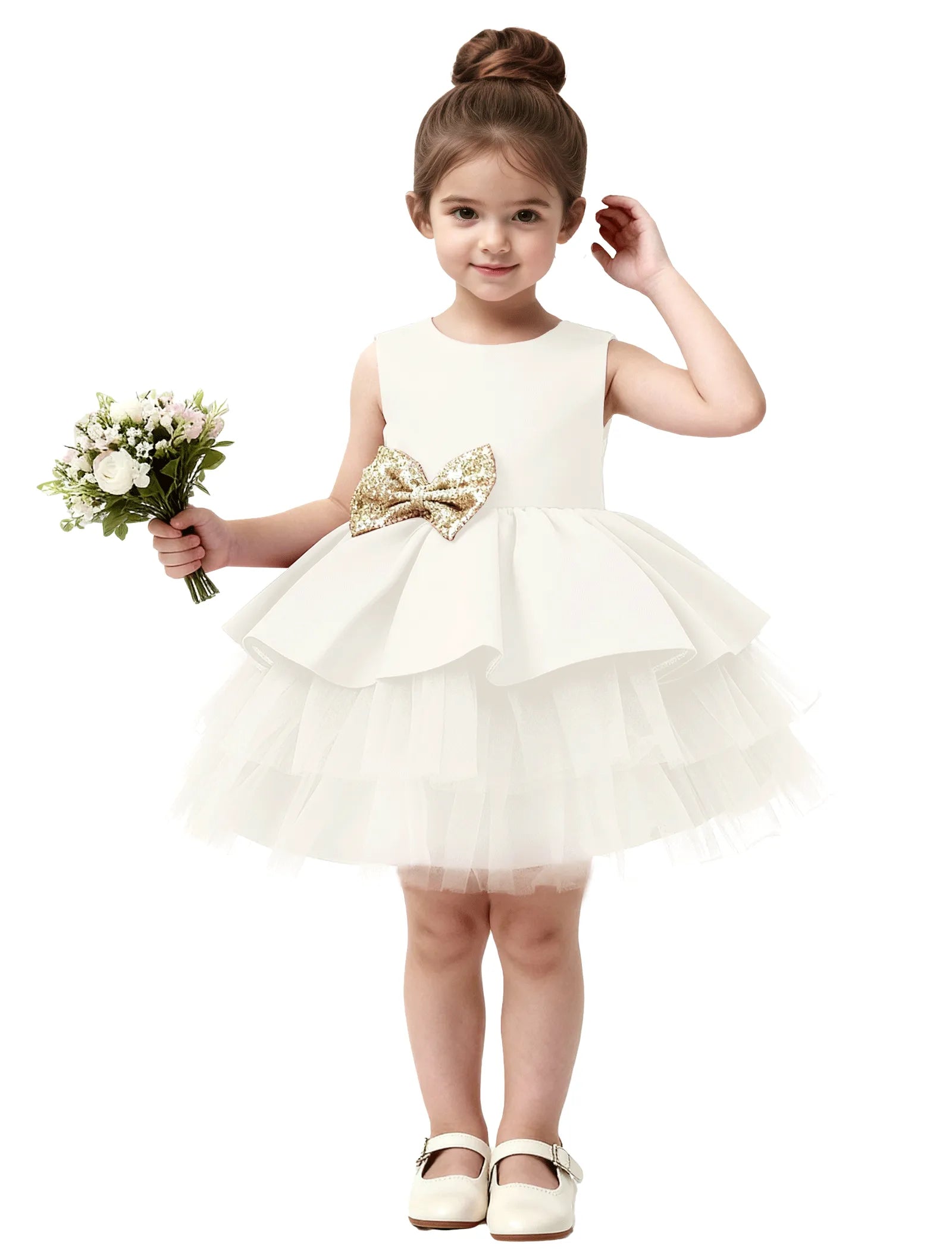 Layered Tulle Flower Girl Dress with Statement Bows