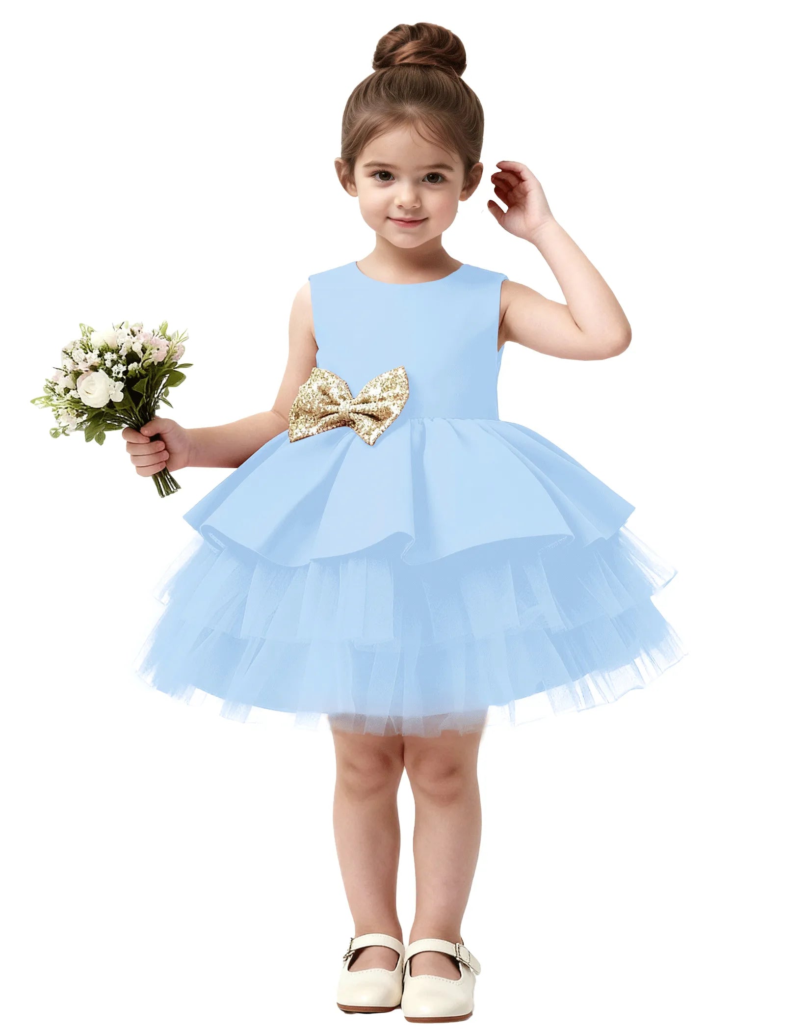 Layered Tulle Flower Girl Dress with Statement Bows