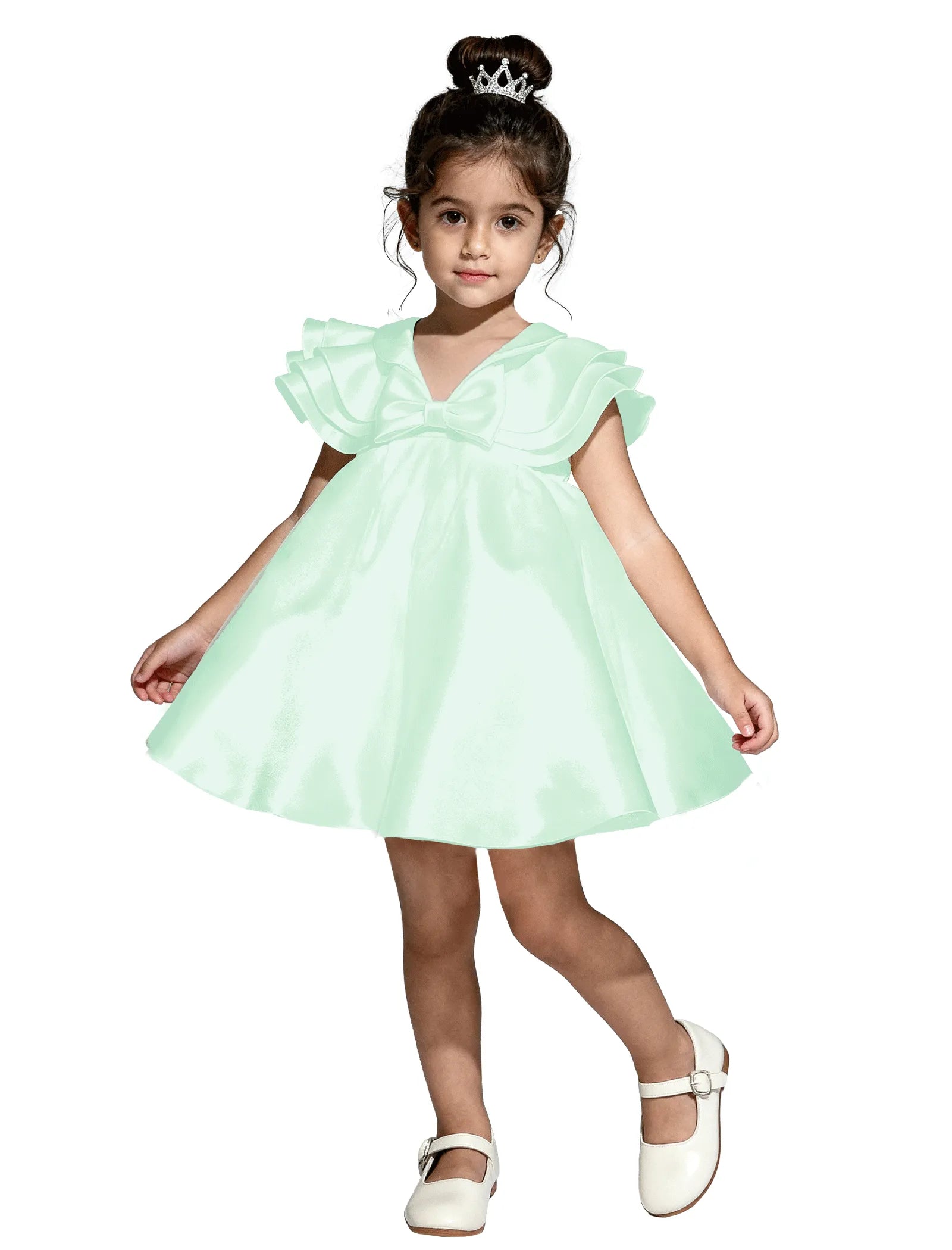 Layered Satin Bow Dress for Girls
