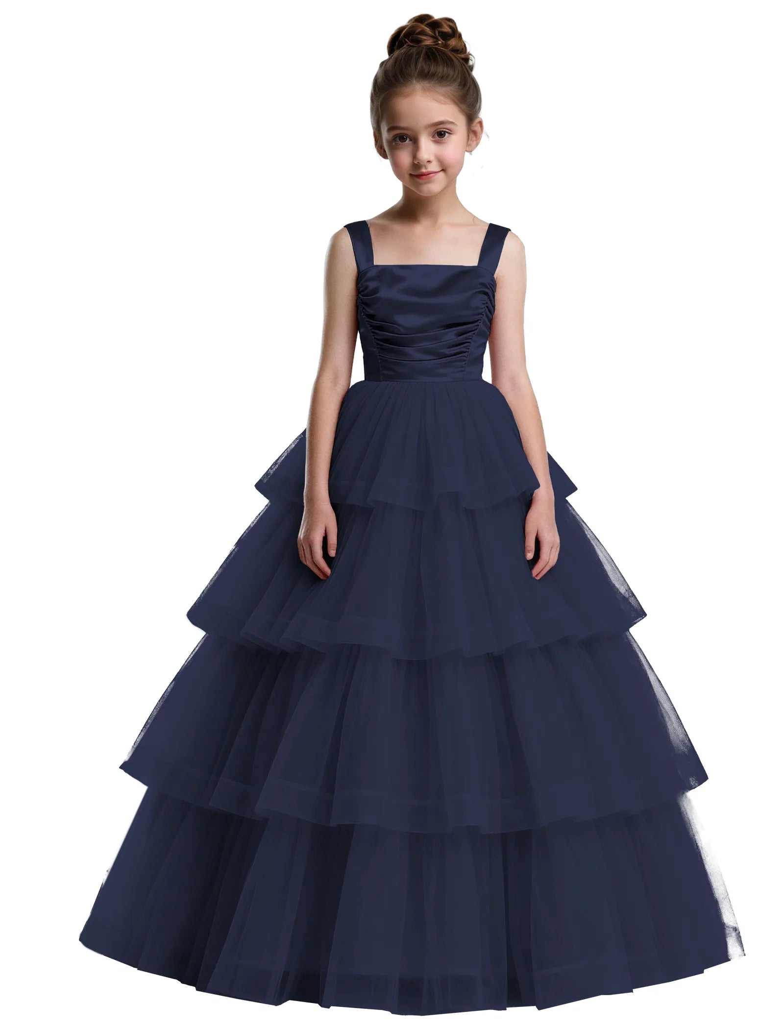 Formal Tiered Flower Girl Dress With Satin Bodice
