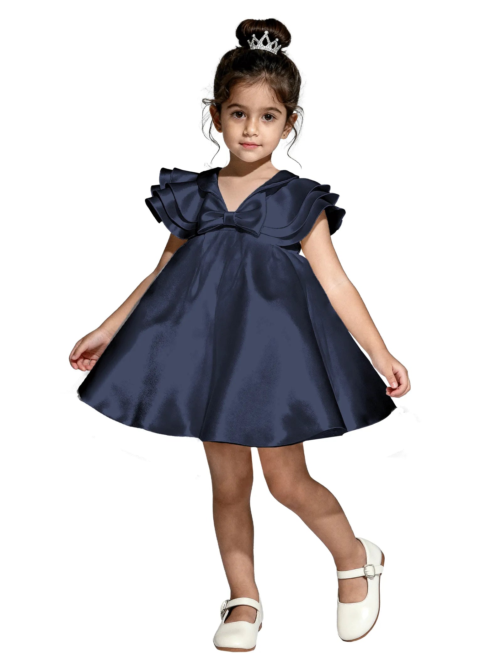 Layered Satin Bow Dress for Girls