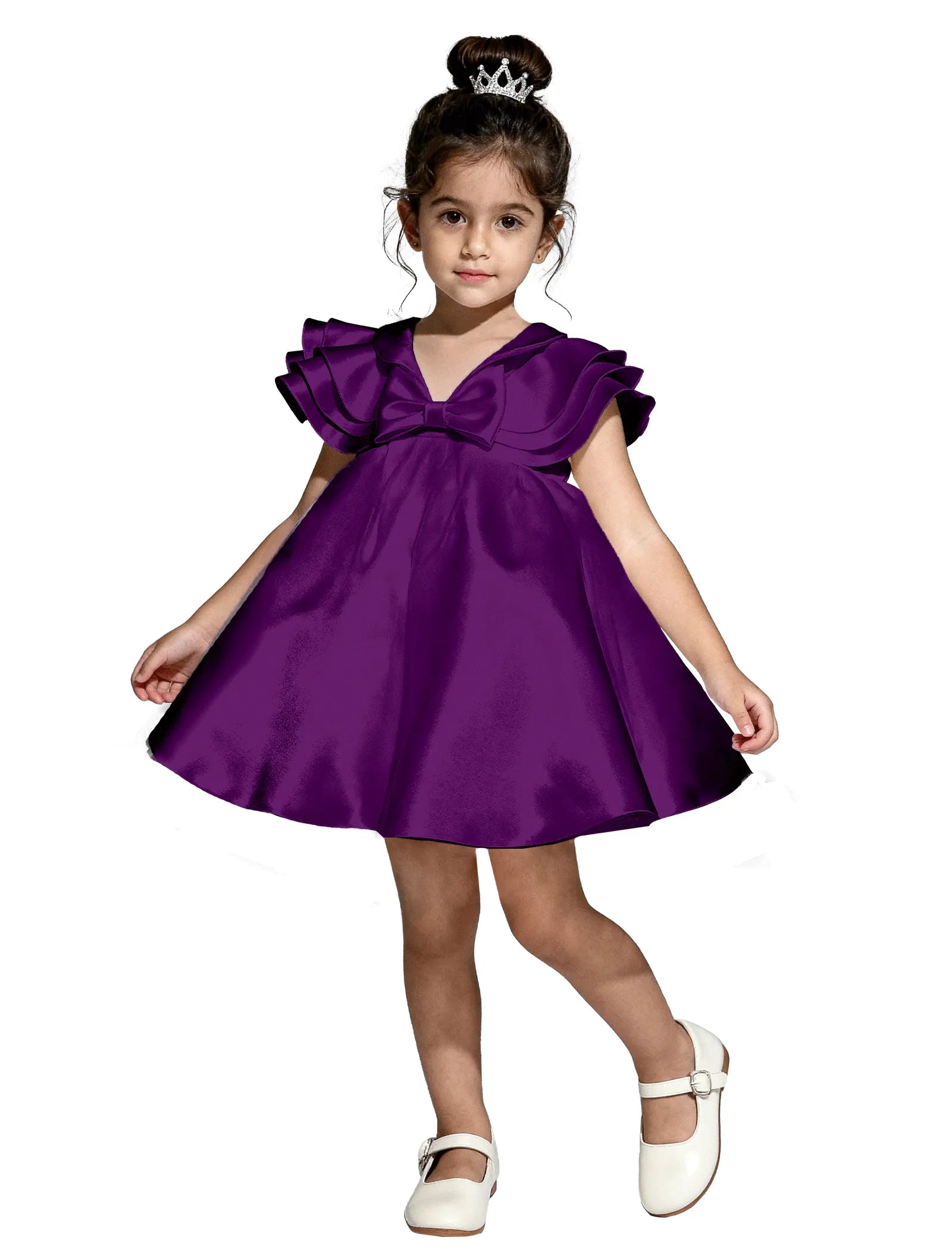 Layered Satin Bow Dress for Girls