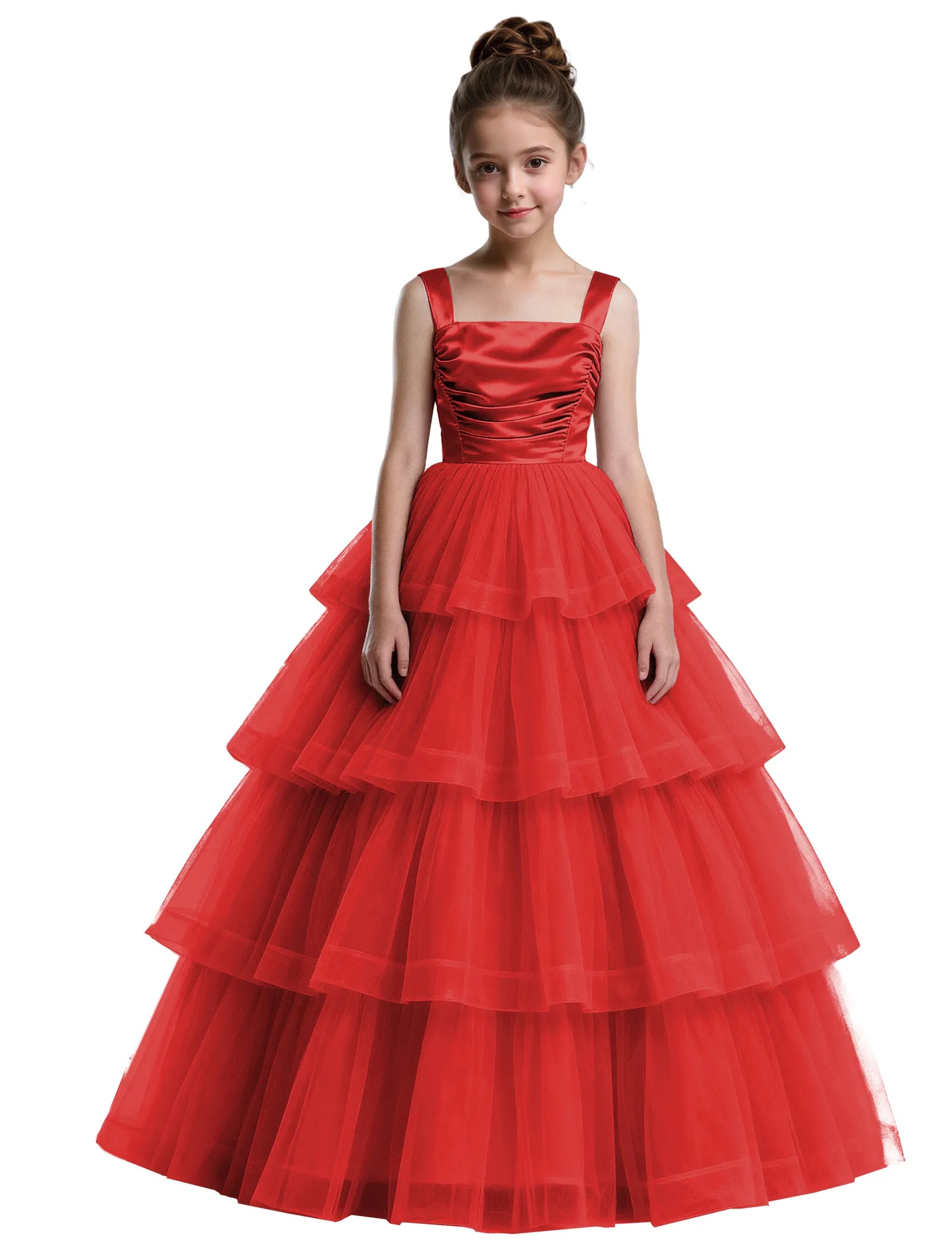 Formal Tiered Flower Girl Dress With Satin Bodice