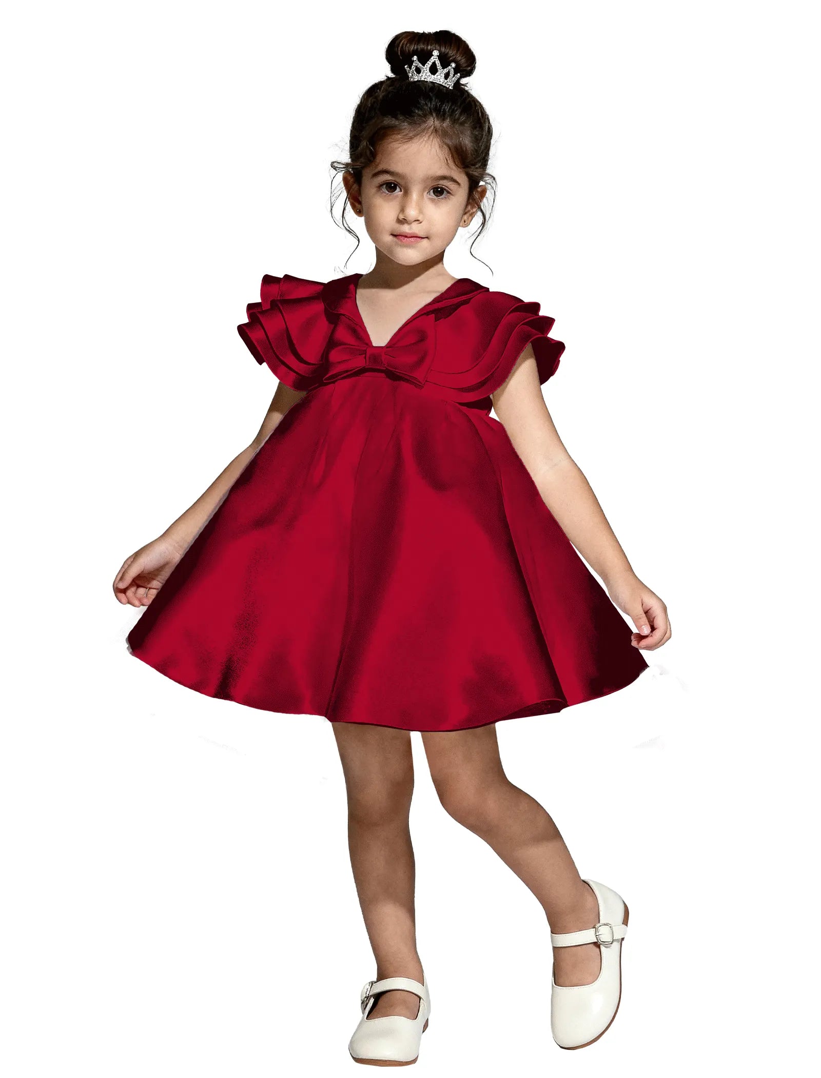 Layered Satin Bow Dress for Girls