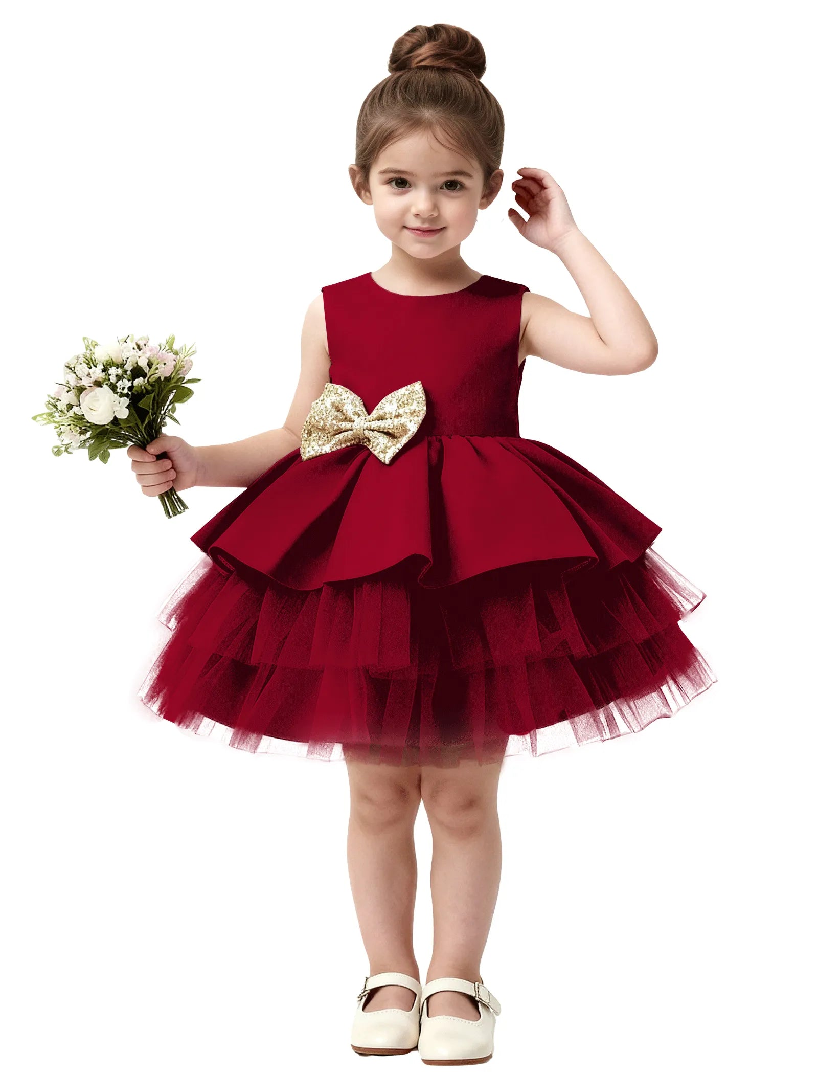 Layered Tulle Flower Girl Dress with Statement Bows